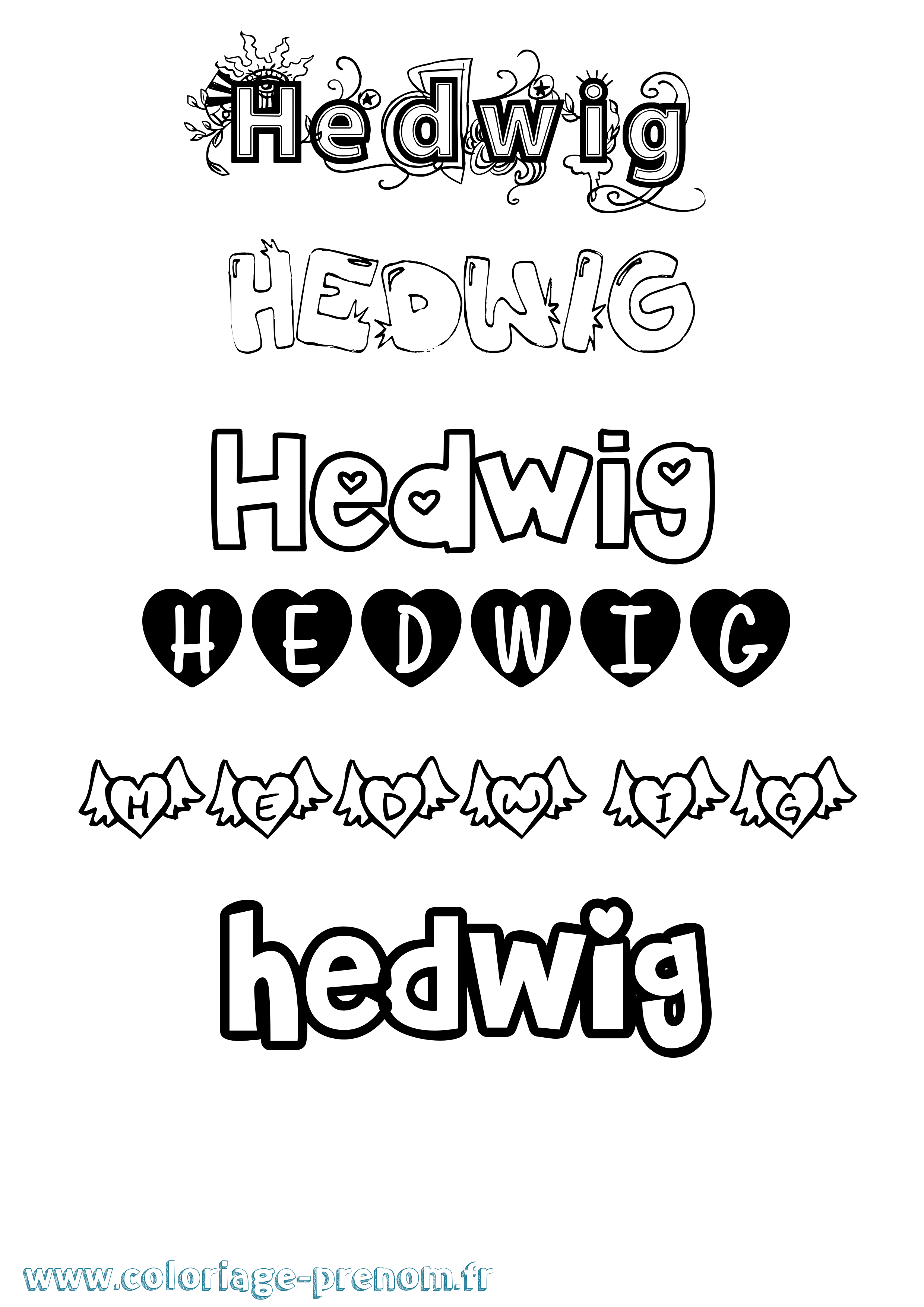 Coloriage Hedwig Girly Coloriage prénom Hedwig Girly