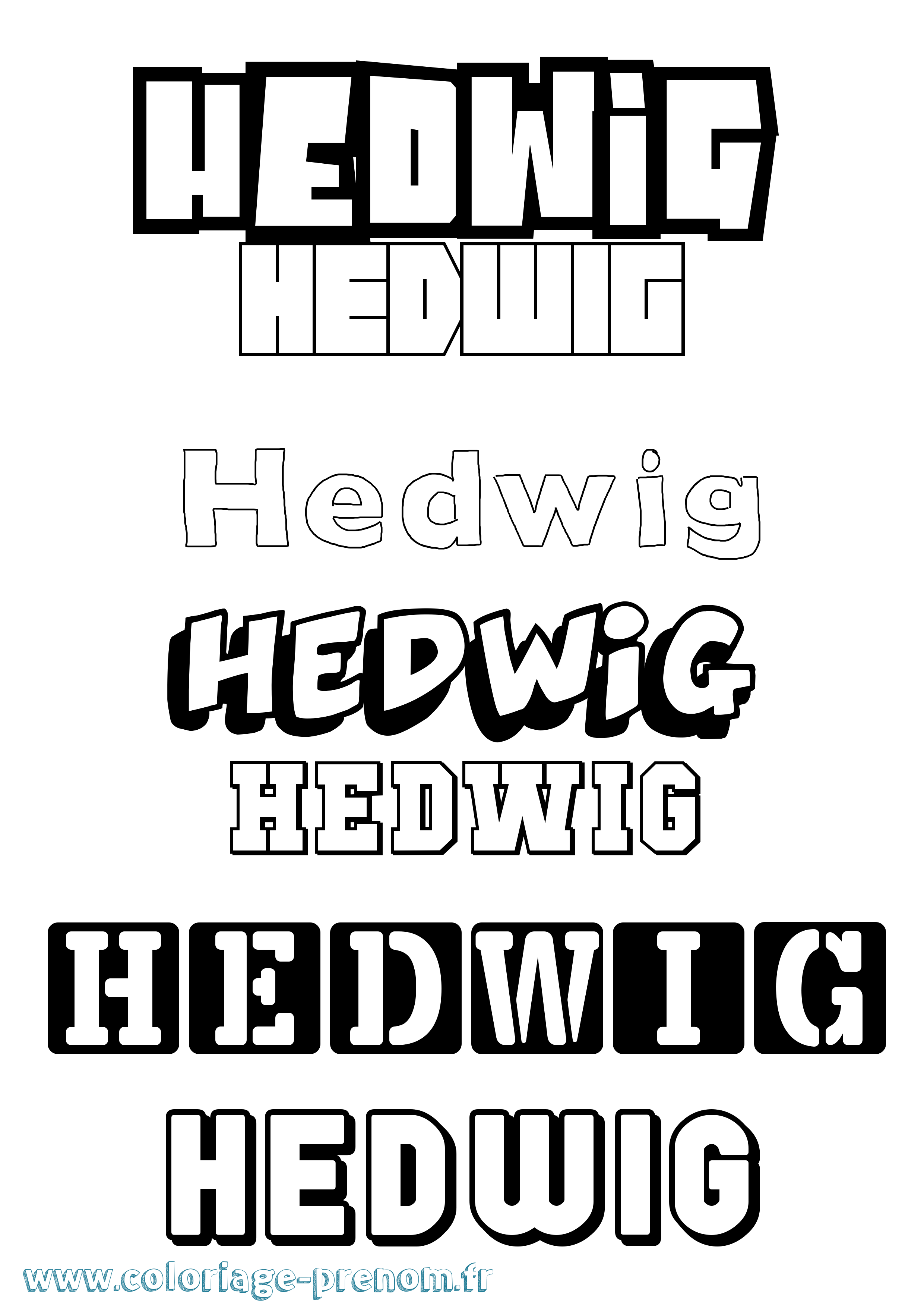 Coloriage Hedwig Simple Coloriage prénom Hedwig Simple