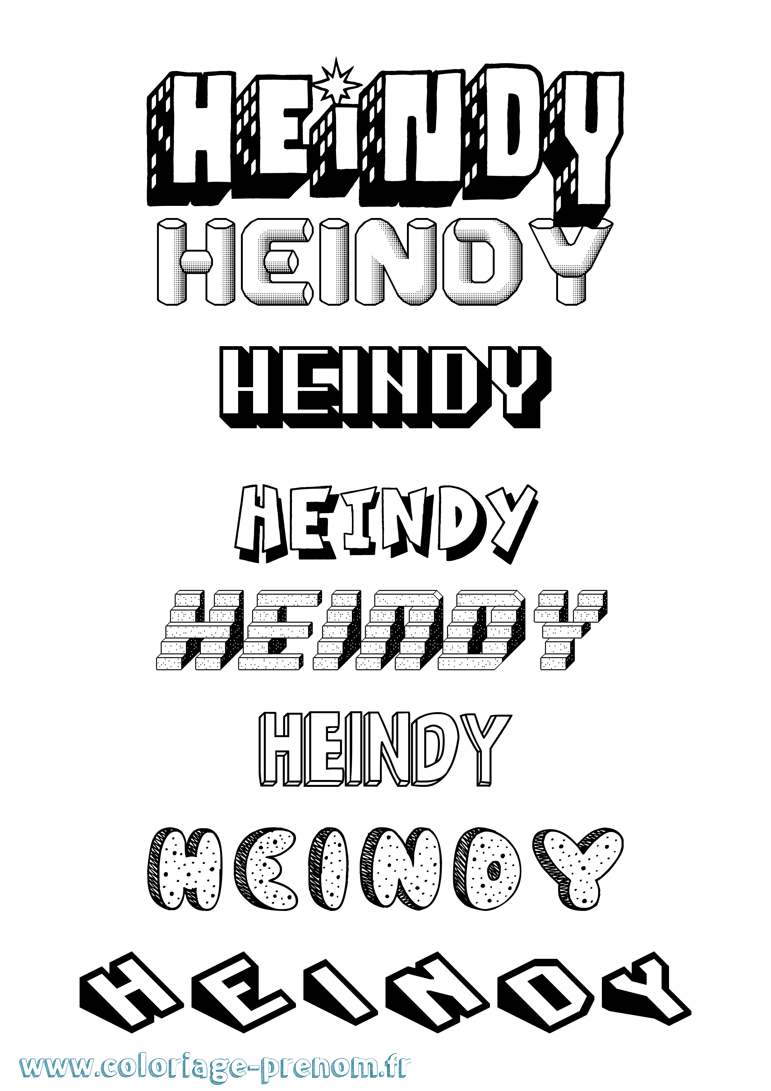Coloriage Heindy Effet 3D Coloriage prénom Heindy Effet 3D