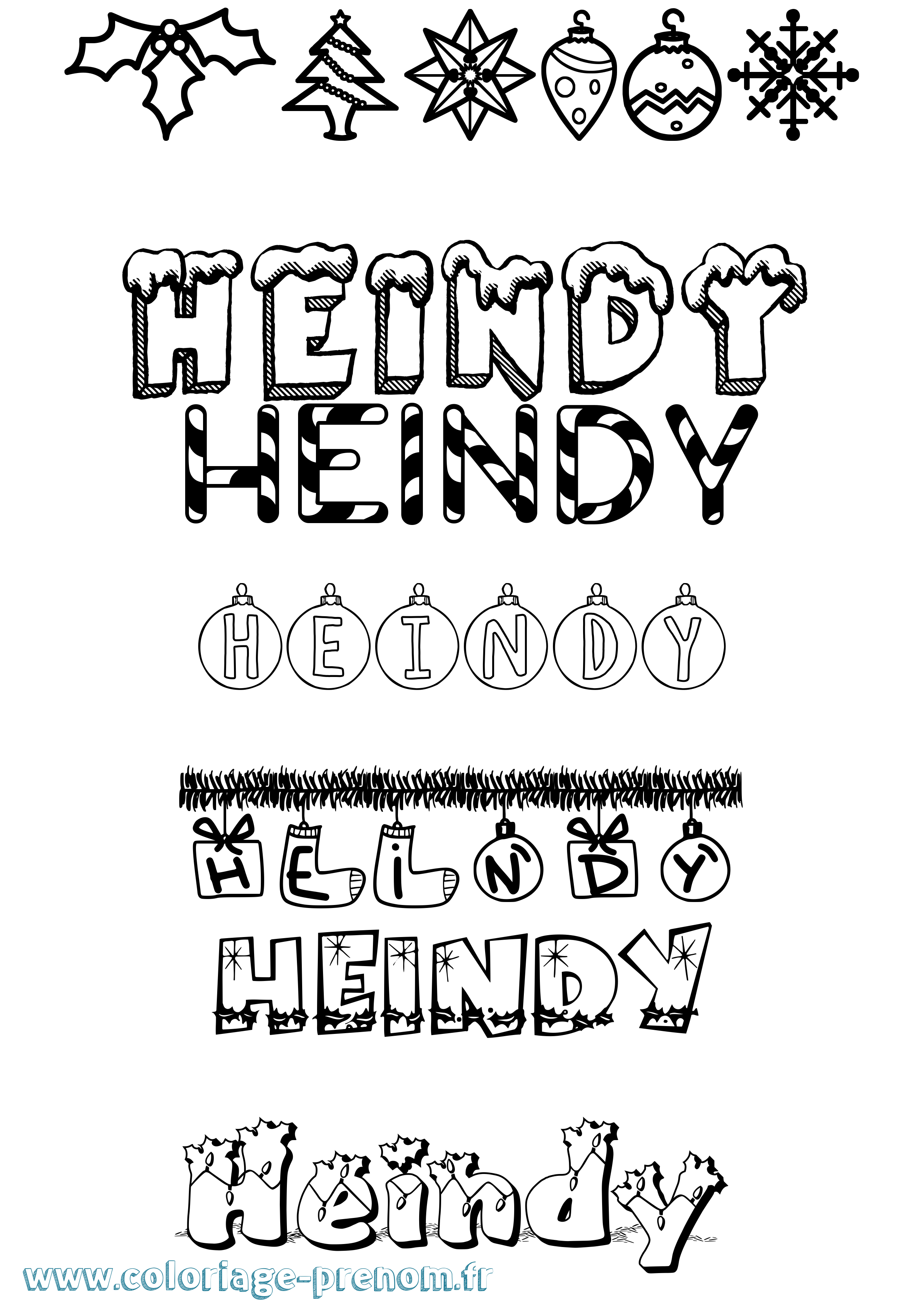 Coloriage Heindy Noël Coloriage prénom Heindy Noël