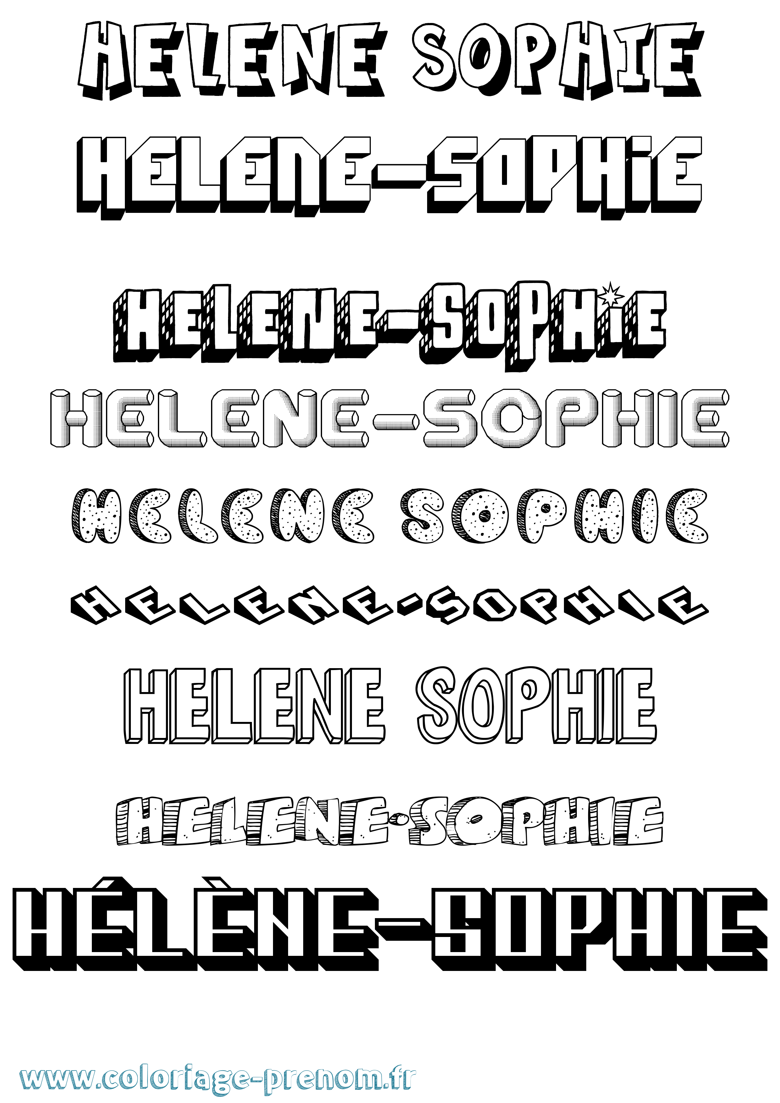 Coloriage Hélène-Sophie Effet 3D Coloriage prénom Hélène-Sophie Effet 3D