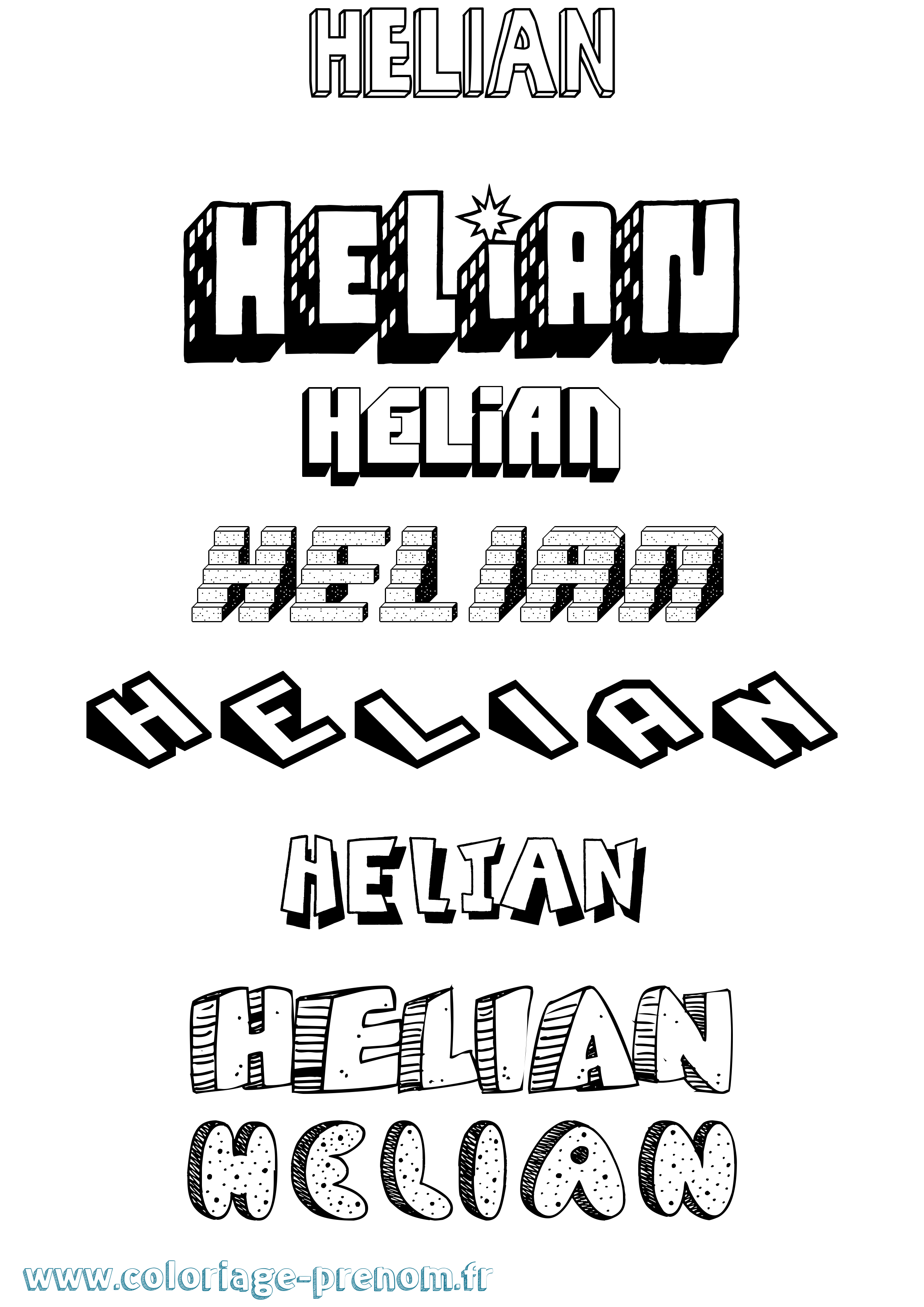 Coloriage Helian Effet 3D Coloriage prénom Helian Effet 3D