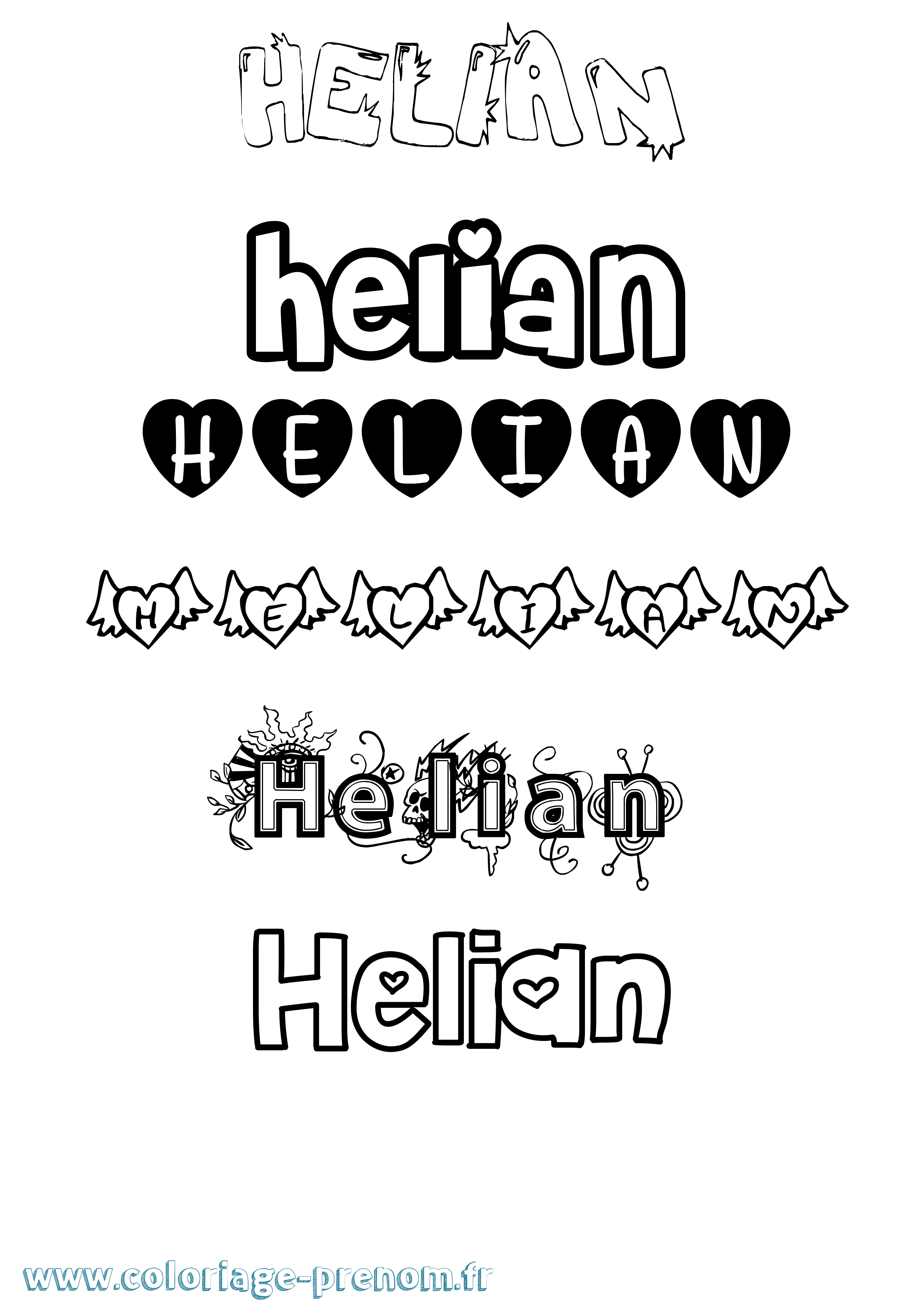 Coloriage Helian Girly Coloriage prénom Helian Girly