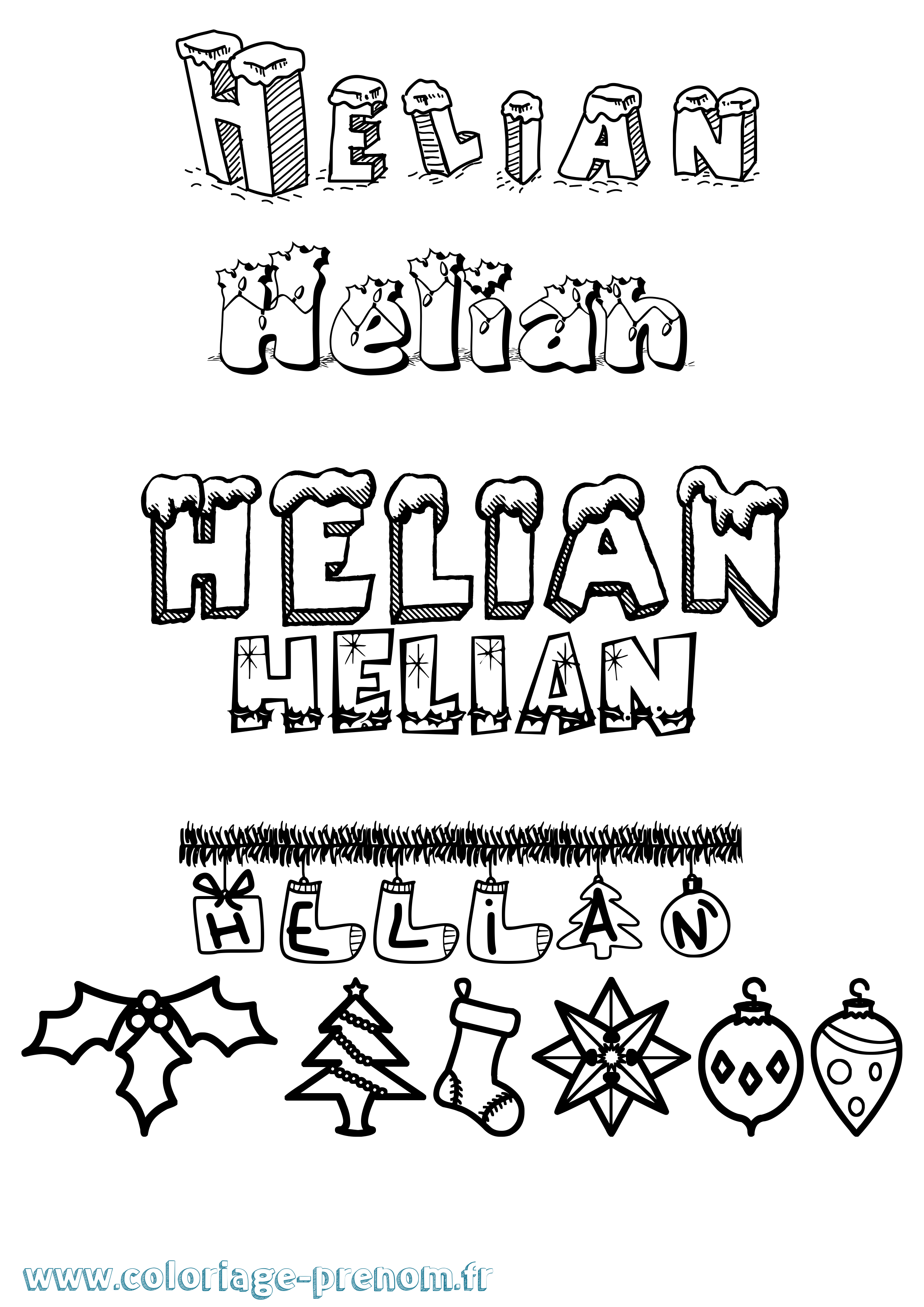 Coloriage Helian Noël Coloriage prénom Helian Noël