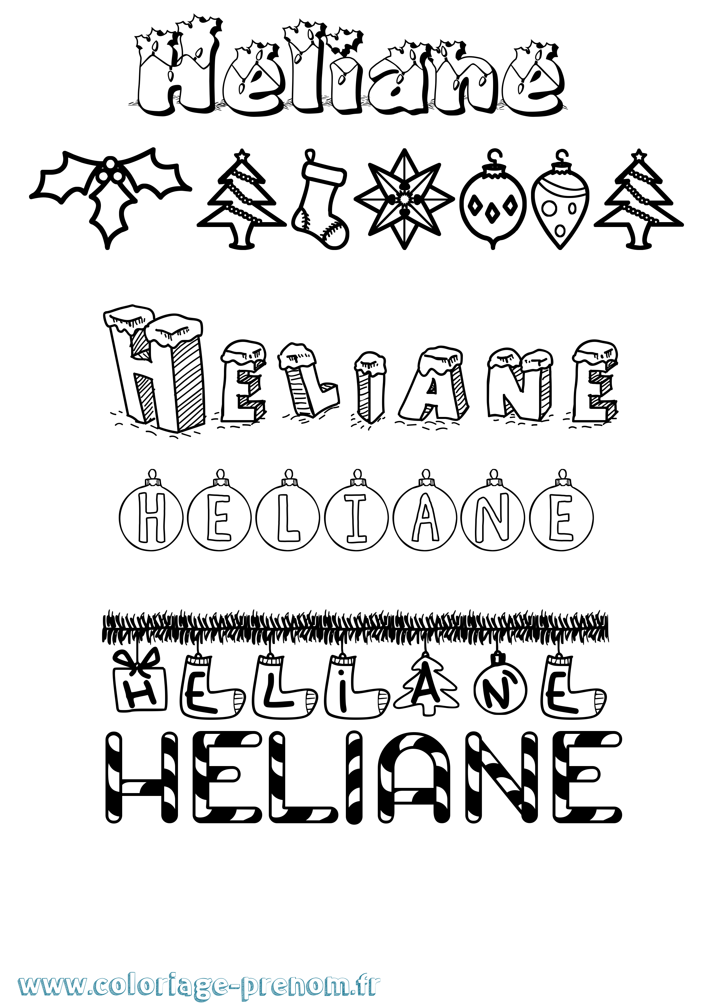 Coloriage Heliane Noël Coloriage prénom Heliane Noël