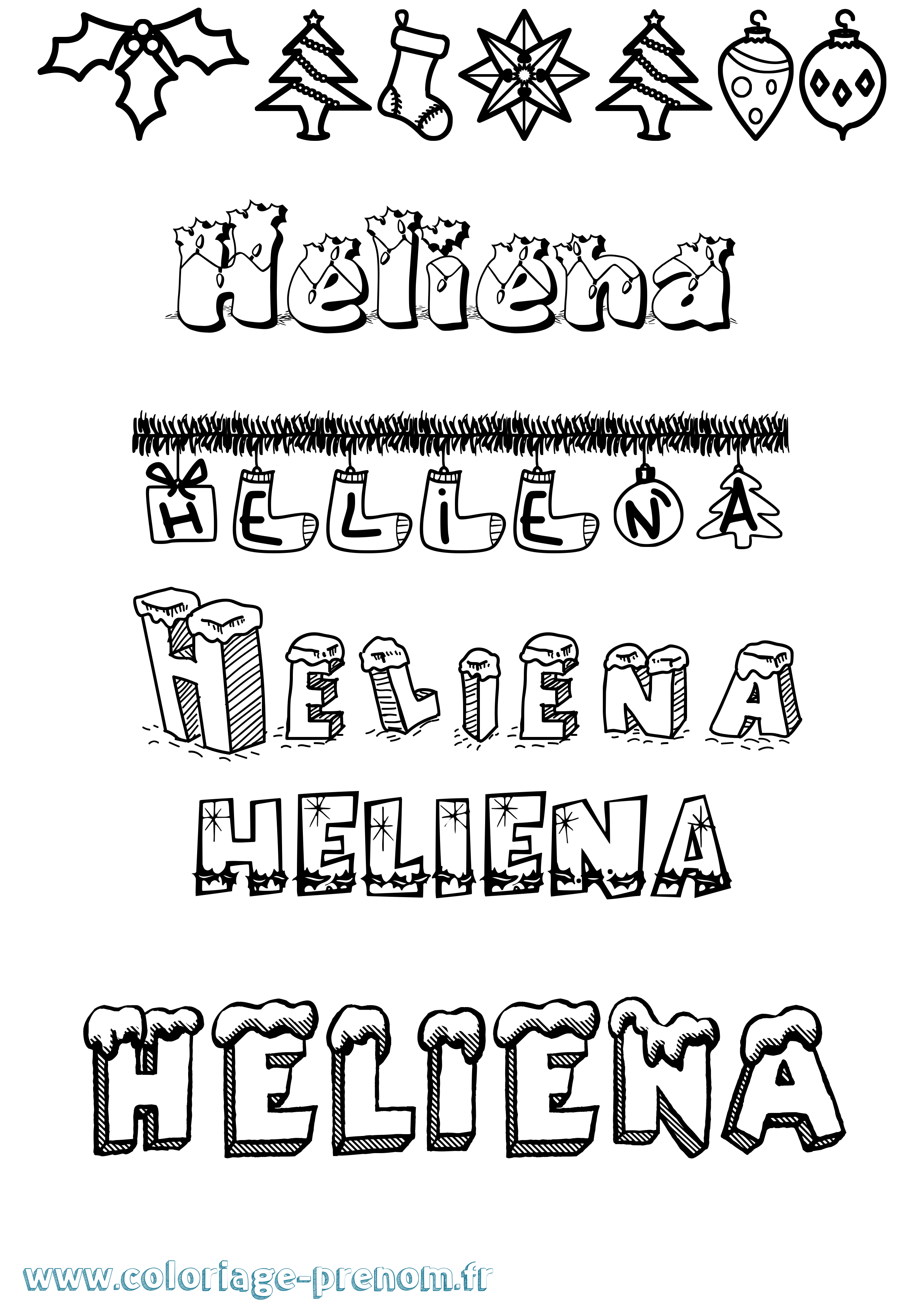 Coloriage Heliena Noël Coloriage prénom Heliena Noël