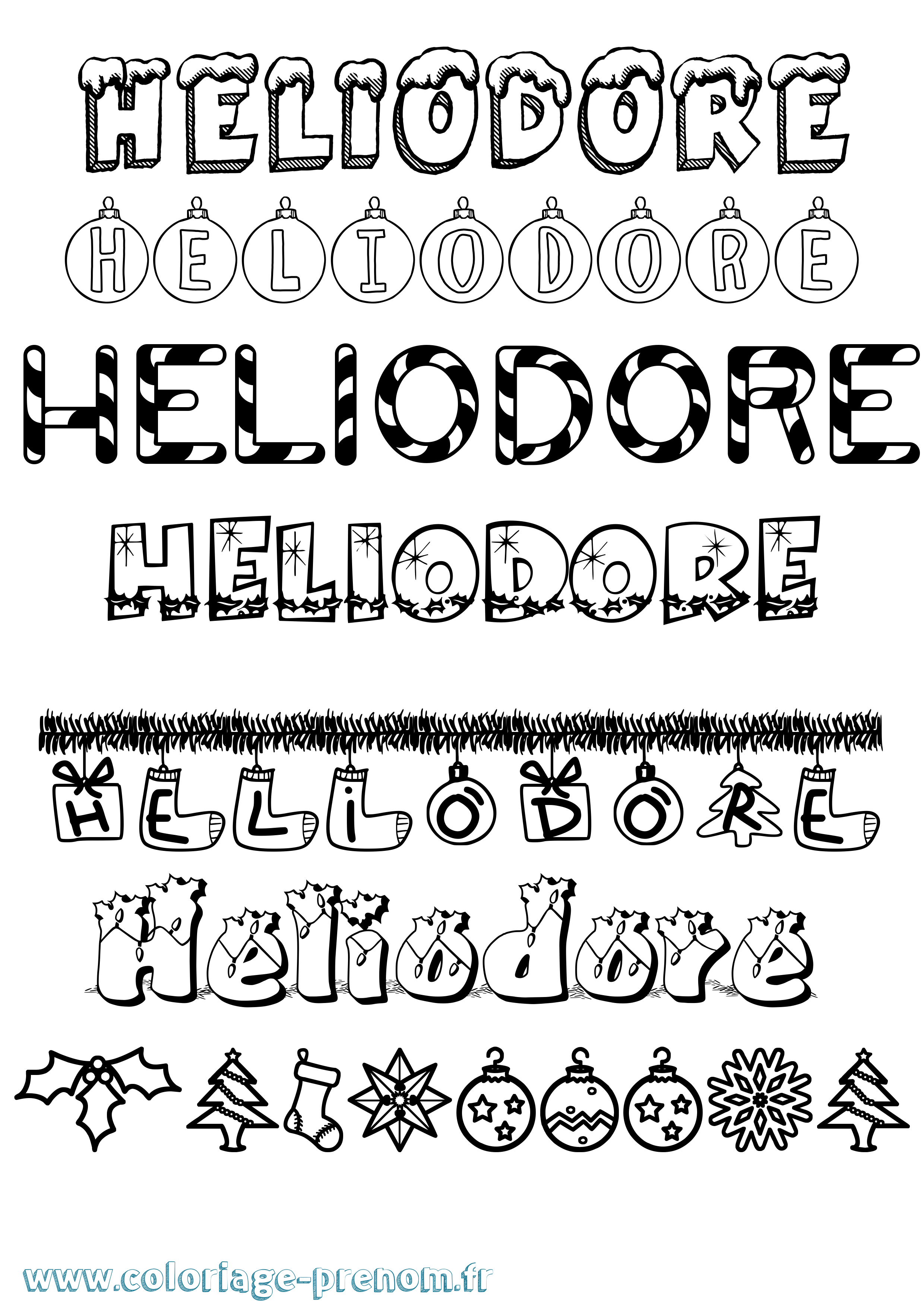 Coloriage Heliodore Noël Coloriage prénom Heliodore Noël