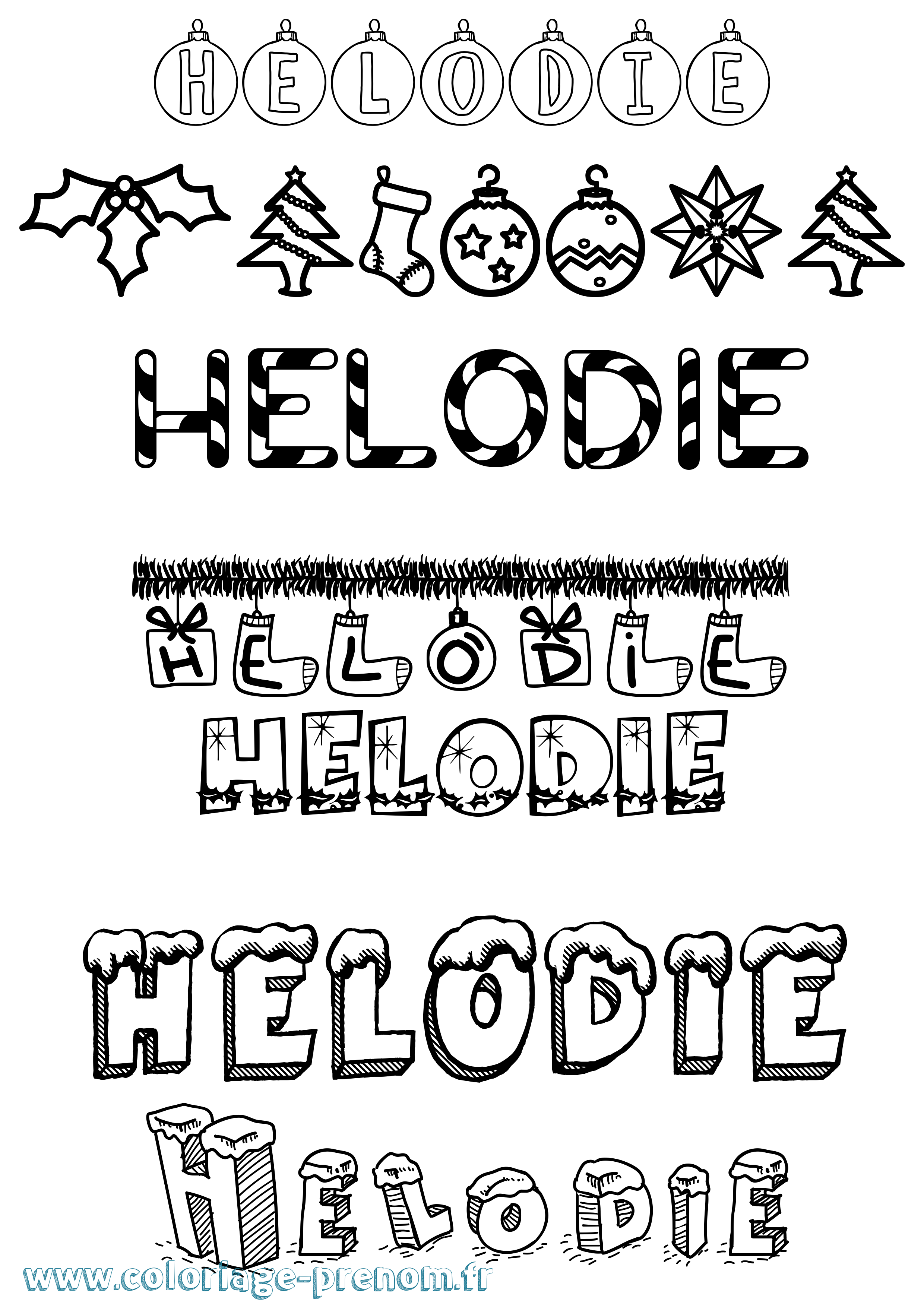Coloriage Helodie Noël Coloriage prénom Helodie Noël