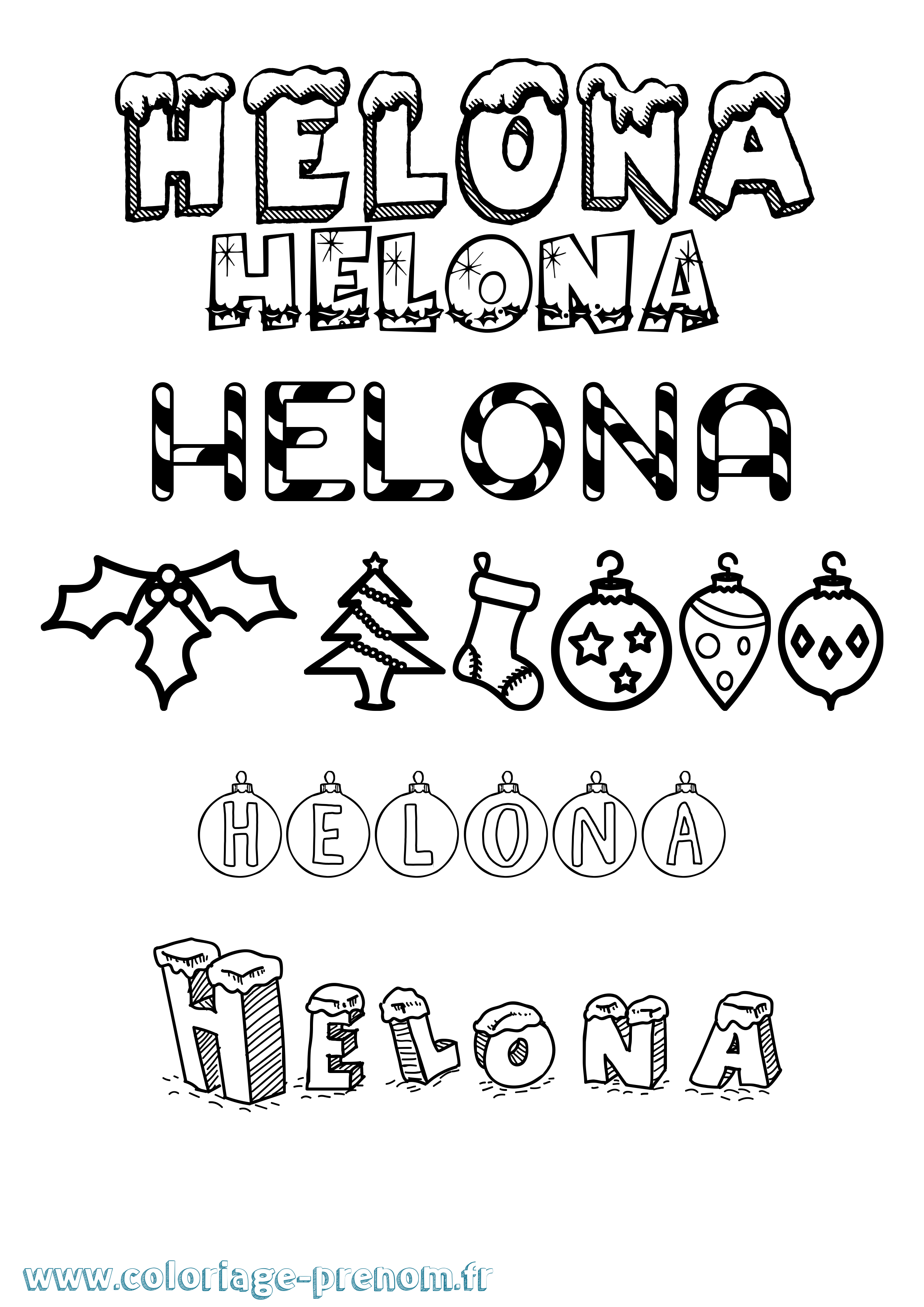 Coloriage Helona Noël Coloriage prénom Helona Noël