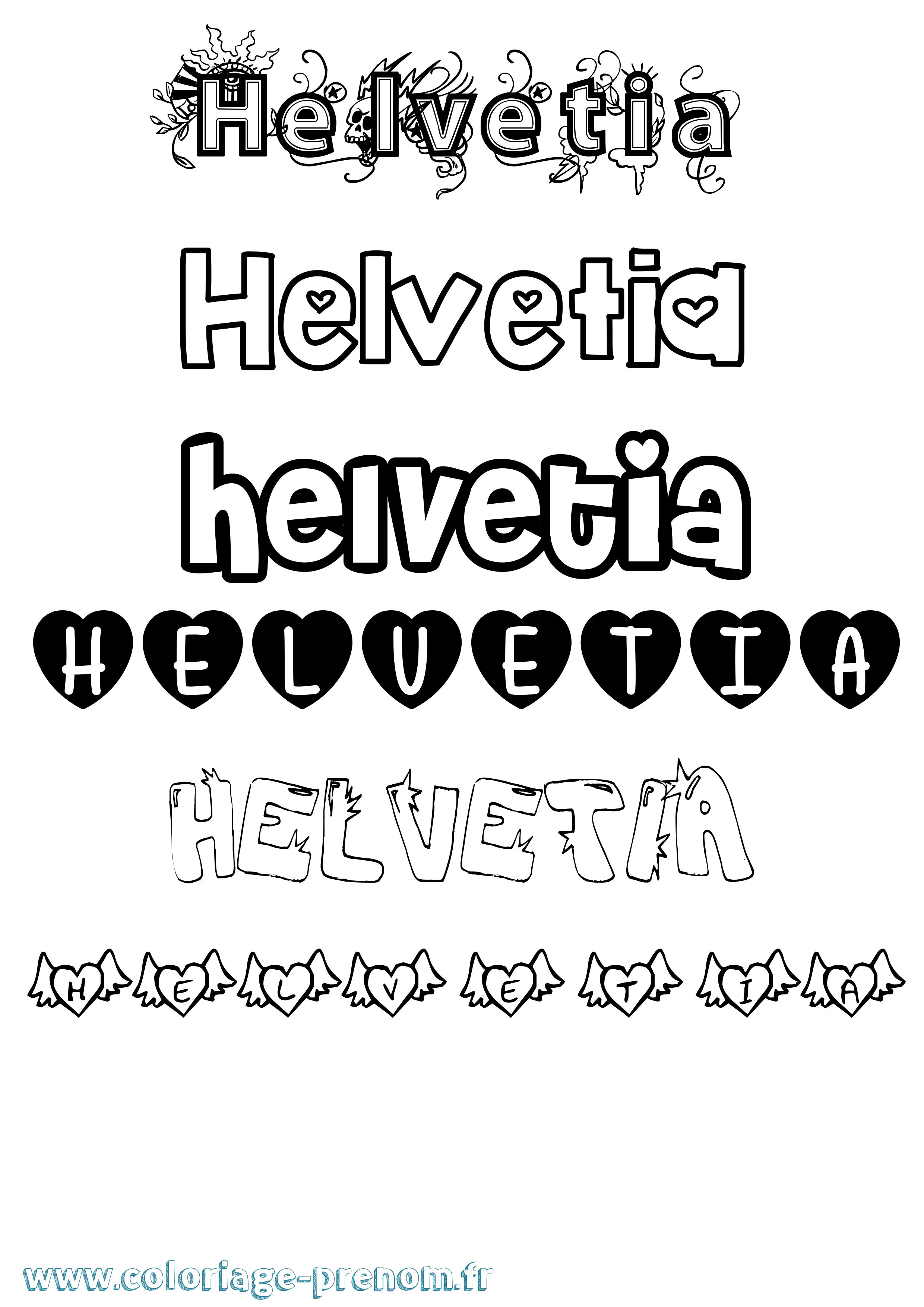 Coloriage Helvetia Girly Coloriage prénom Helvetia Girly