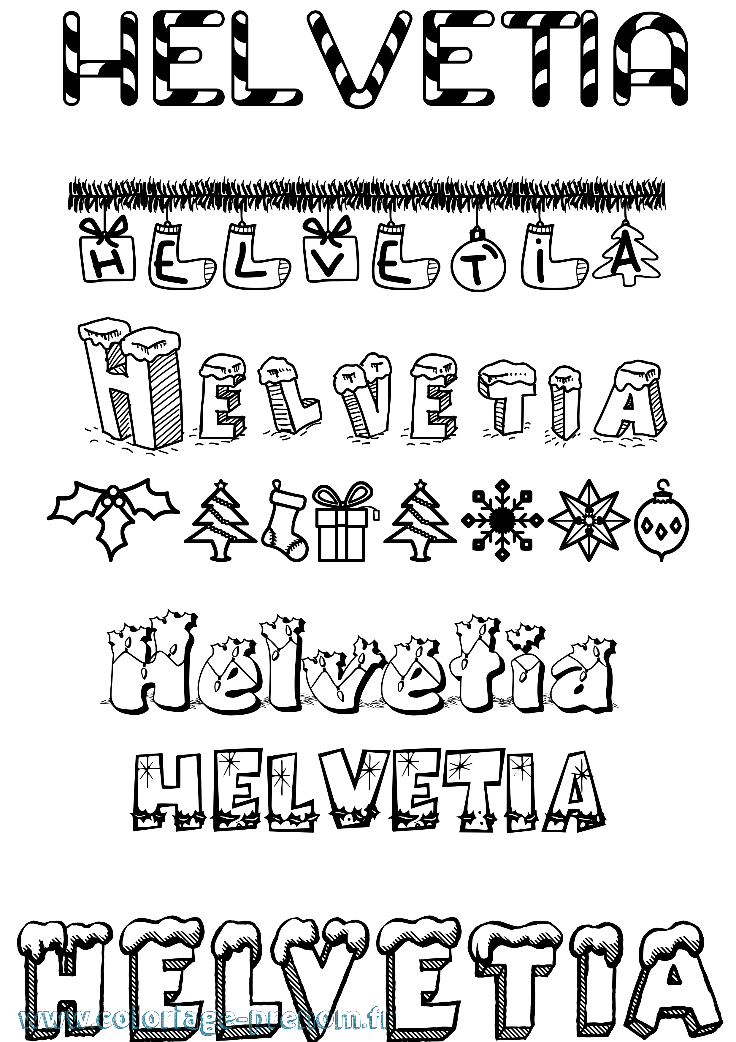 Coloriage Helvetia Noël Coloriage prénom Helvetia Noël