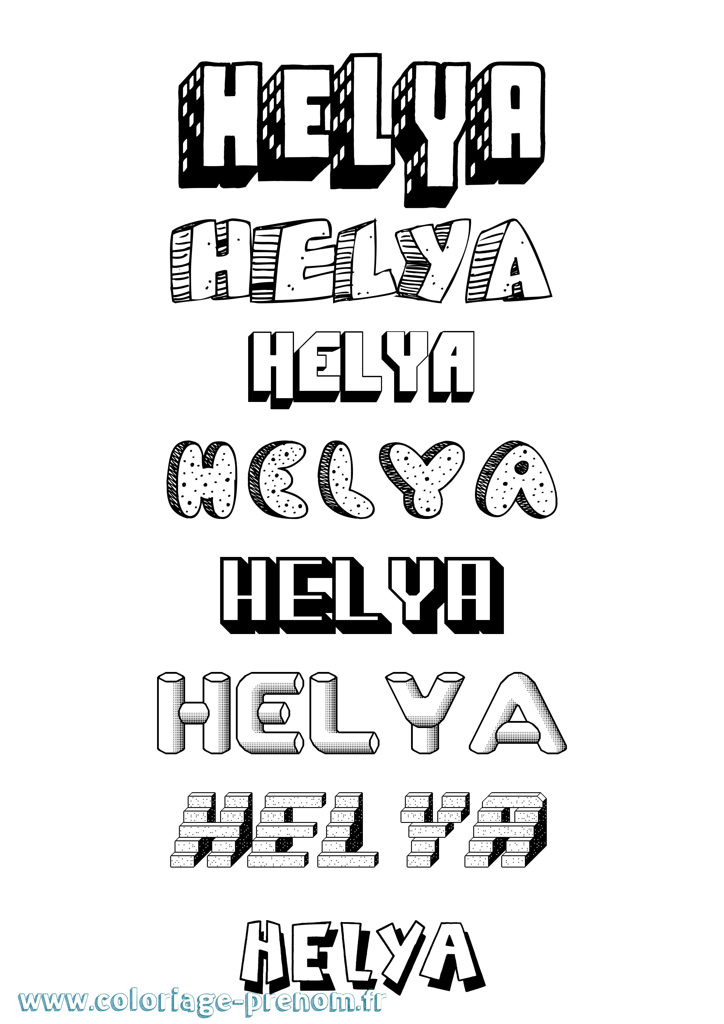 Coloriage Helya Effet 3D Coloriage prénom Helya Effet 3D