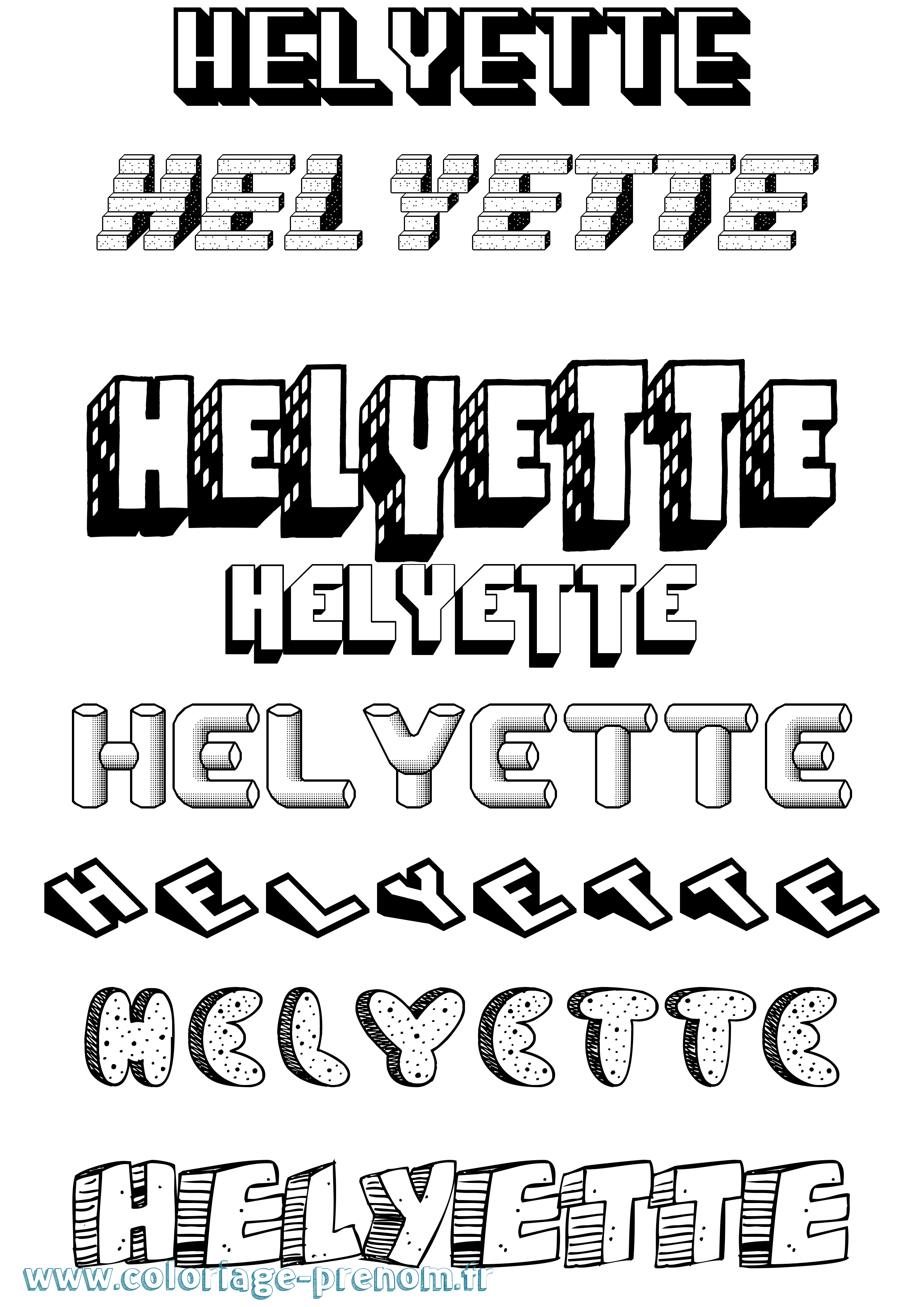 Coloriage Helyette Effet 3D Coloriage prénom Helyette Effet 3D