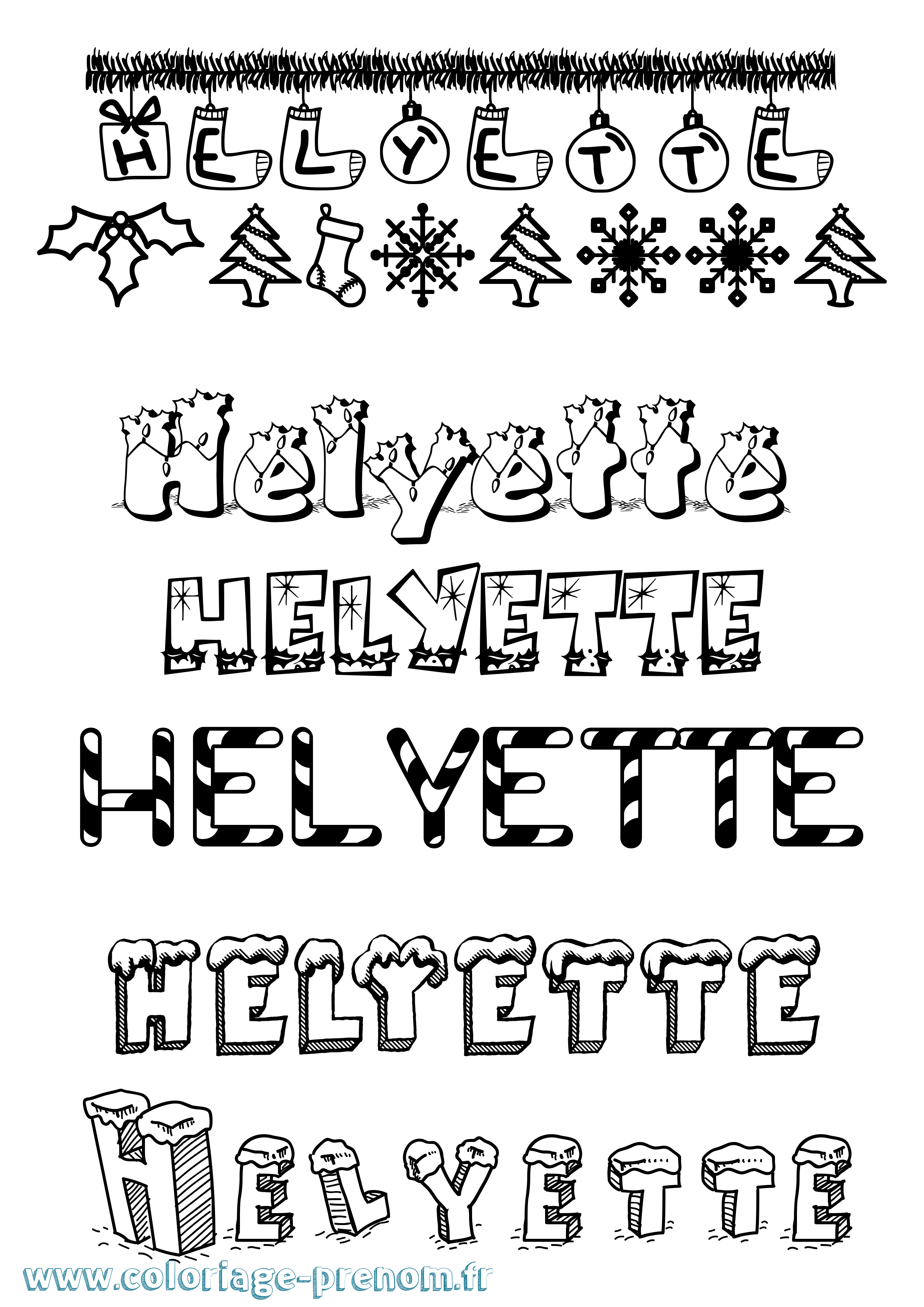 Coloriage Helyette Noël Coloriage prénom Helyette Noël