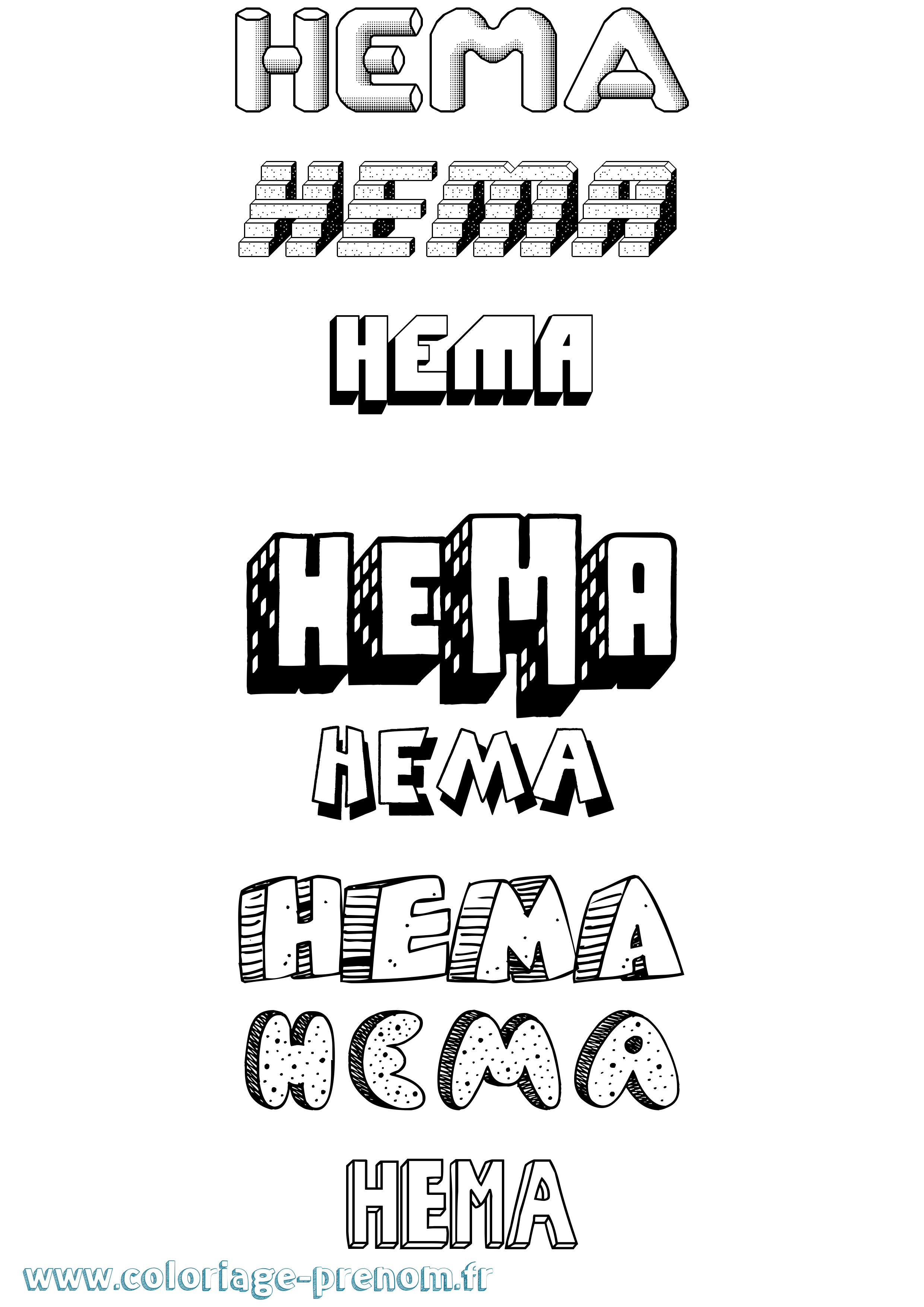 Coloriage Hema Effet 3D Coloriage prénom Hema Effet 3D