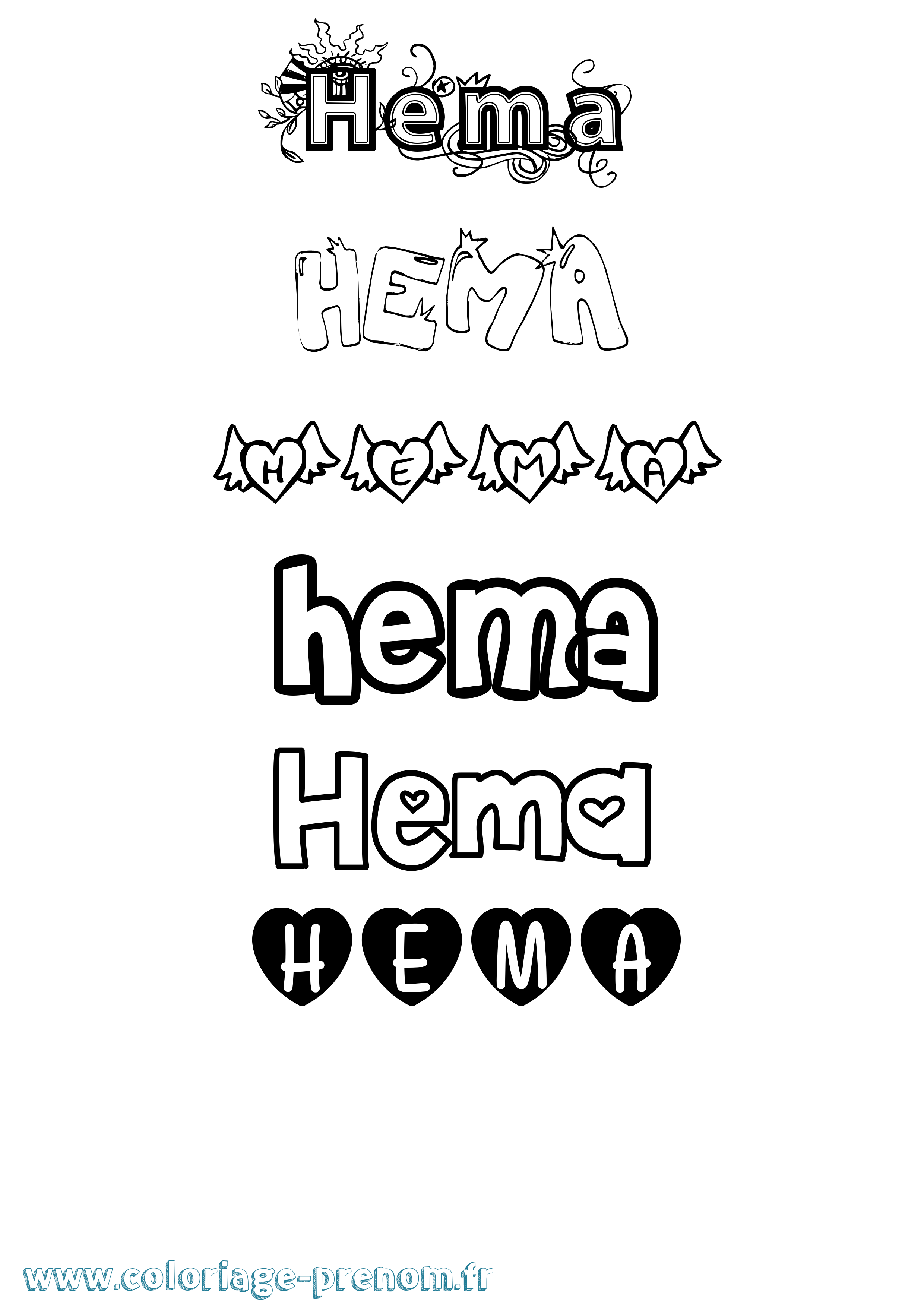 Coloriage Hema Girly Coloriage prénom Hema Girly