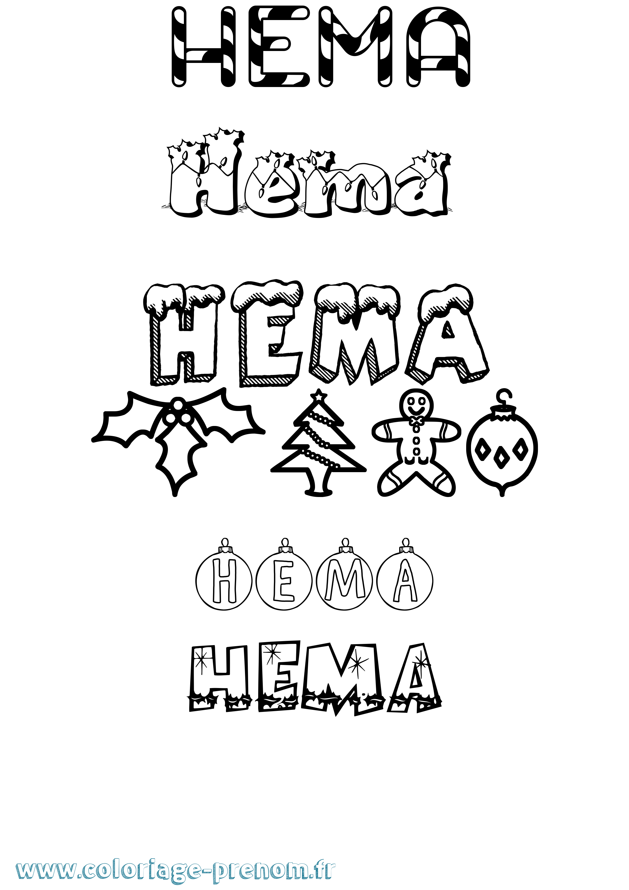 Coloriage Hema Noël Coloriage prénom Hema Noël