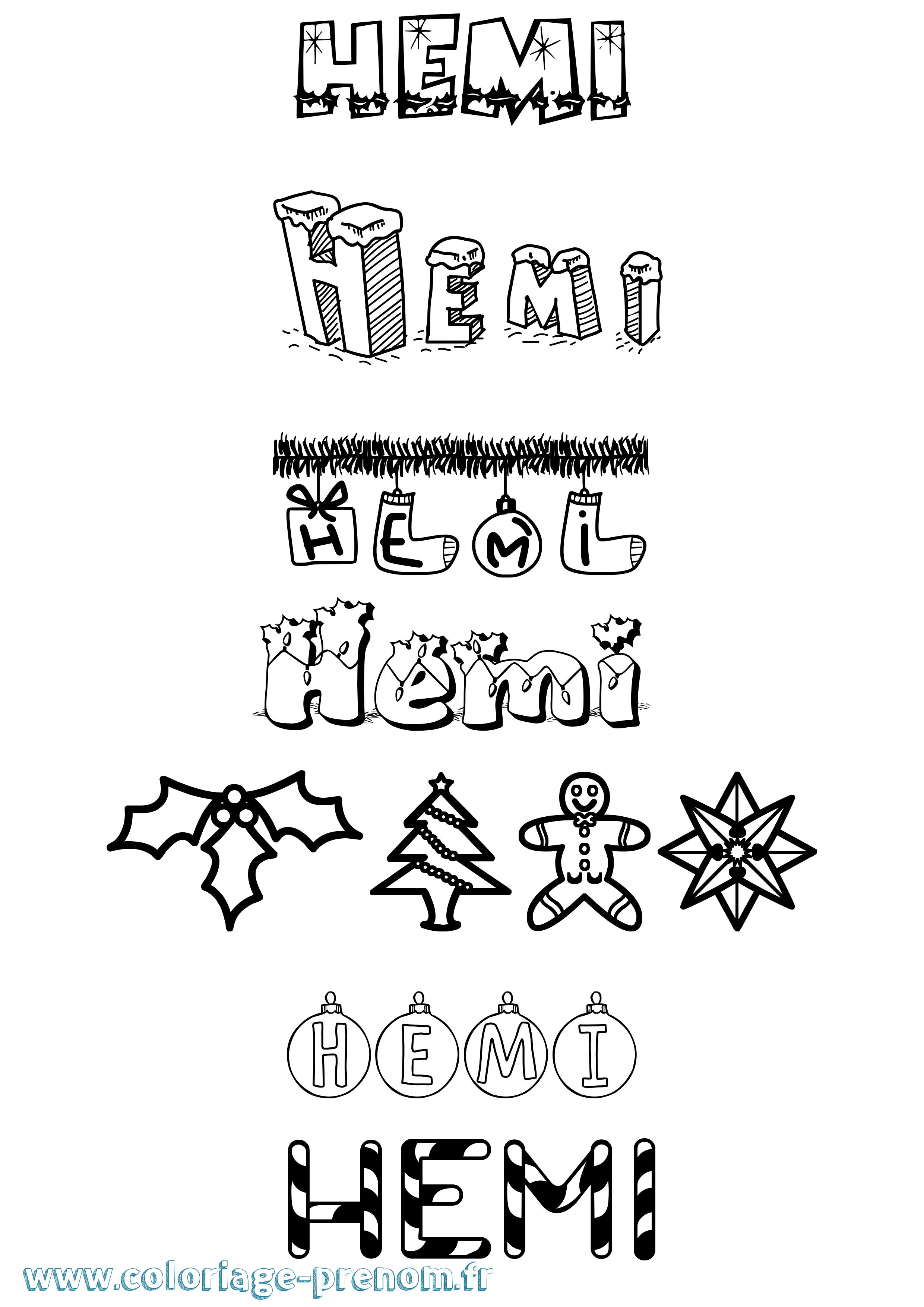 Coloriage Hemi Noël Coloriage prénom Hemi Noël