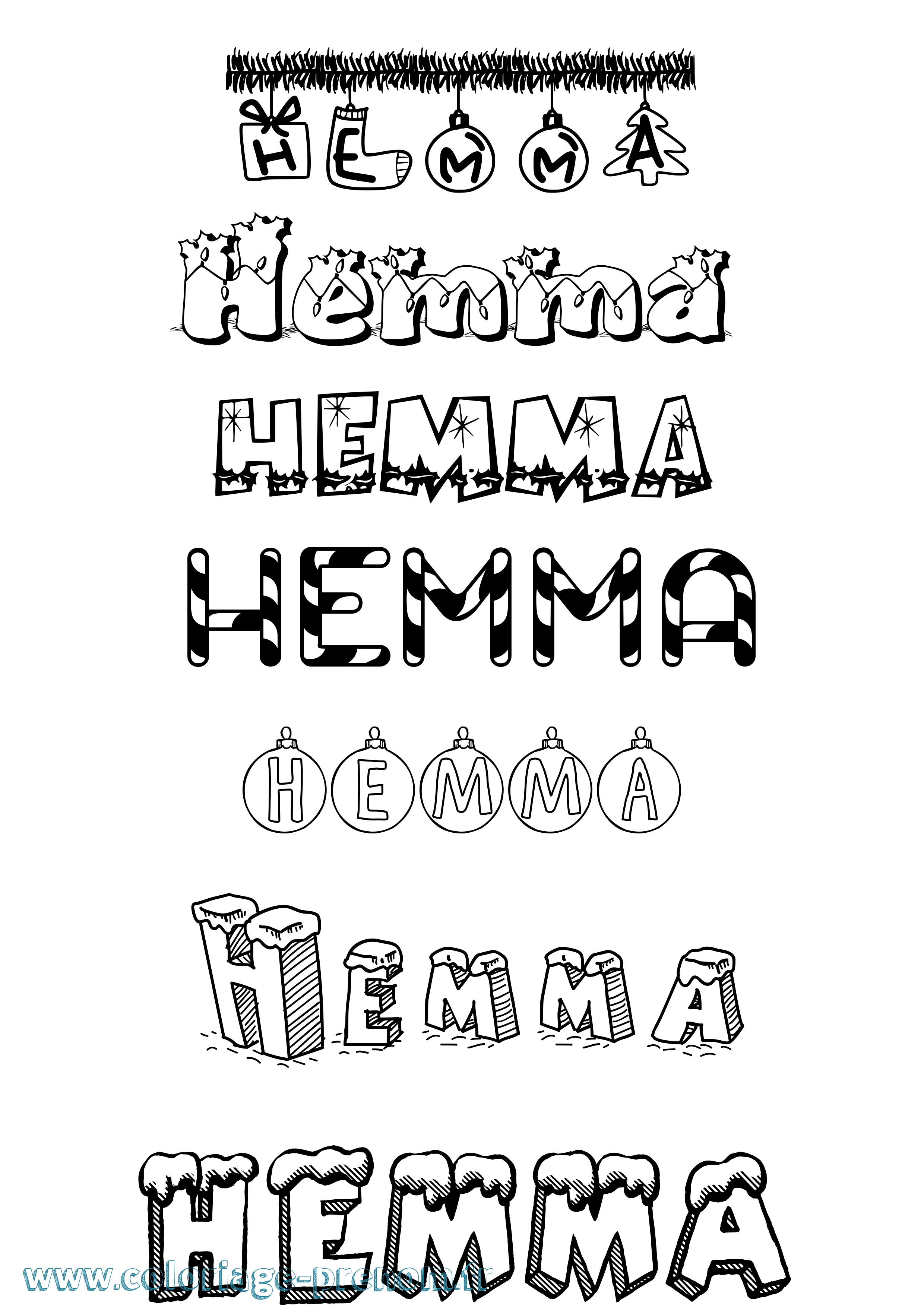 Coloriage Hemma Noël Coloriage prénom Hemma Noël