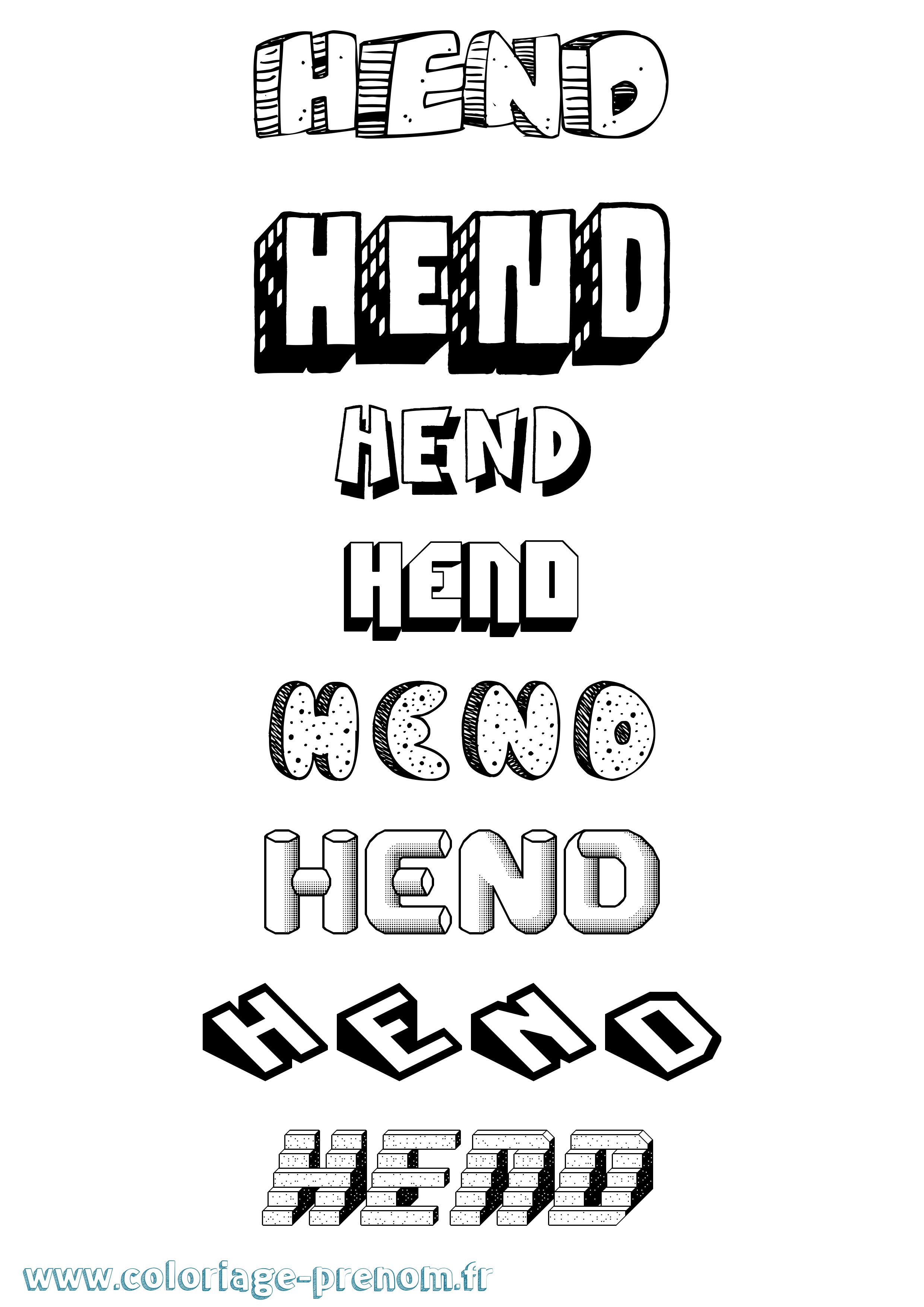 Coloriage Hend Effet 3D Coloriage prénom Hend Effet 3D