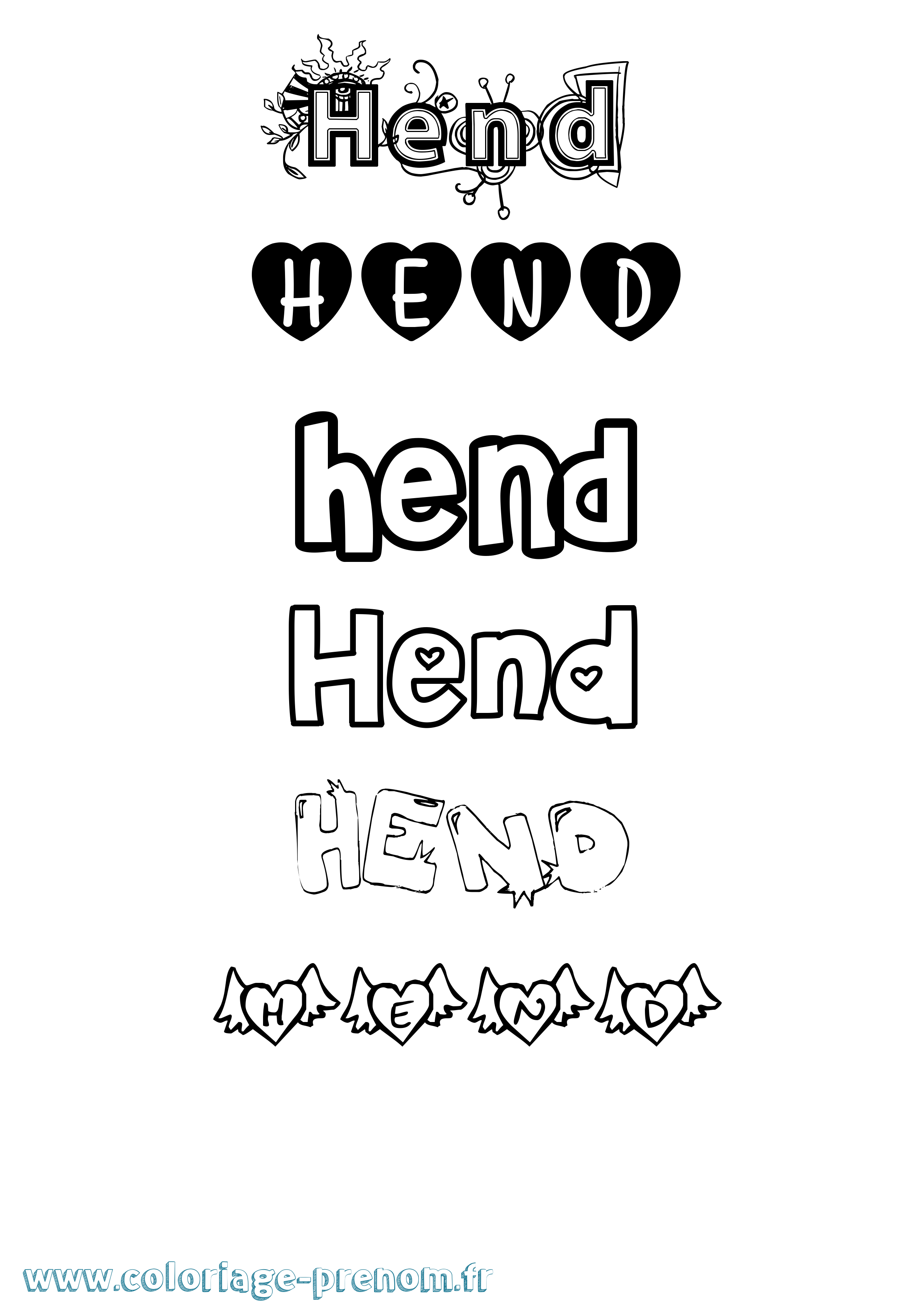 Coloriage Hend Girly Coloriage prénom Hend Girly