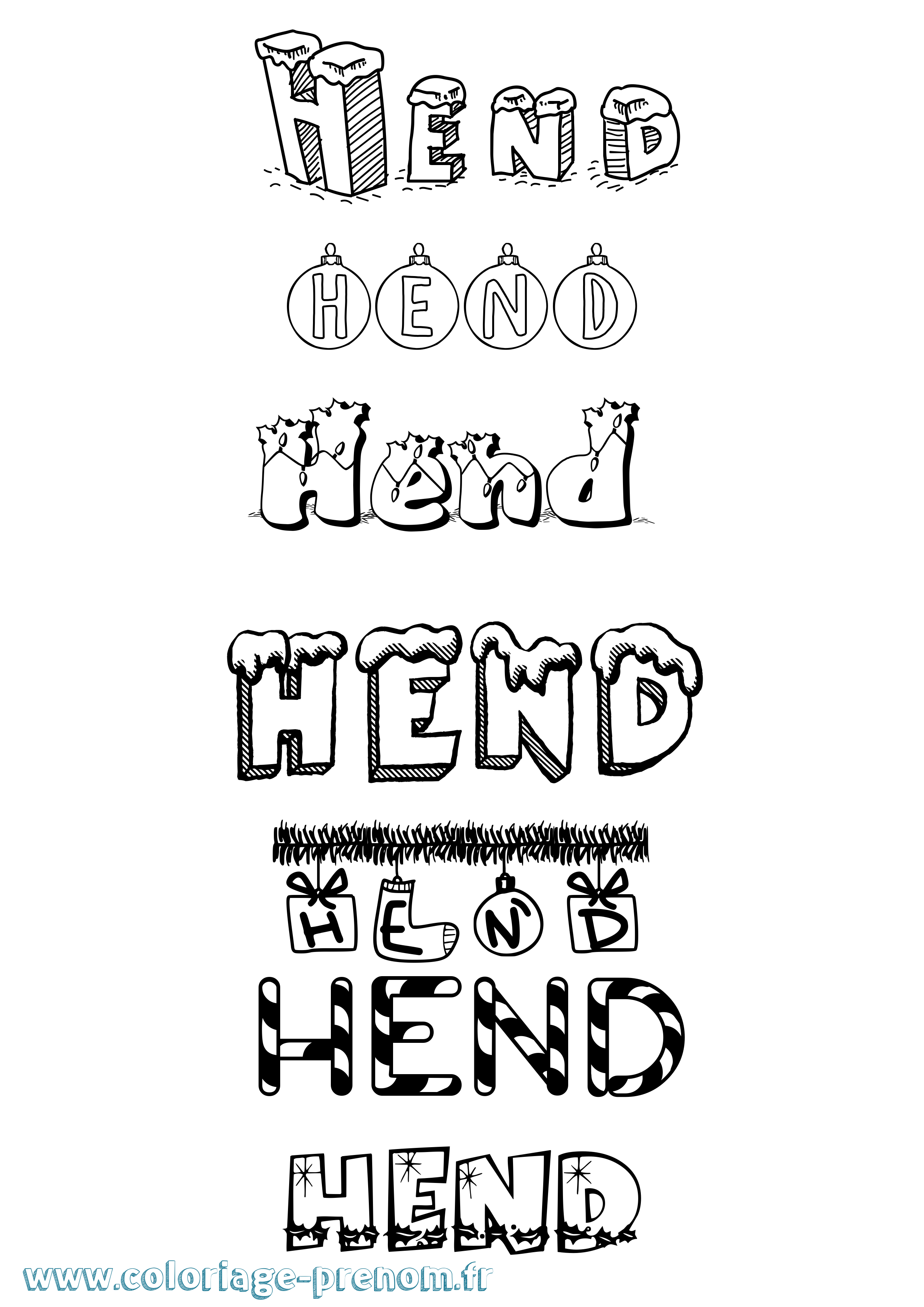 Coloriage Hend Noël Coloriage prénom Hend Noël