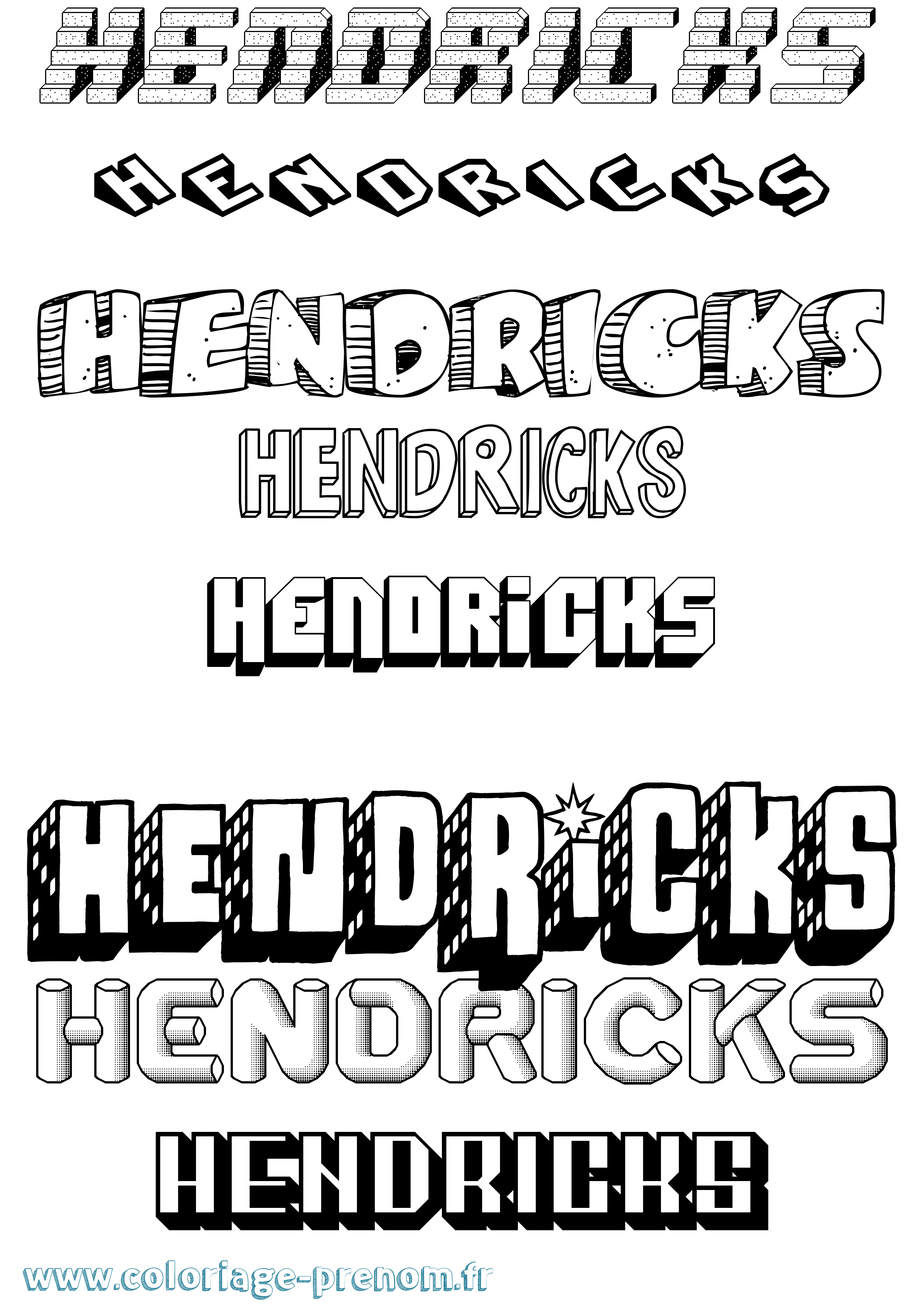Coloriage Hendricks Effet 3D Coloriage prénom Hendricks Effet 3D