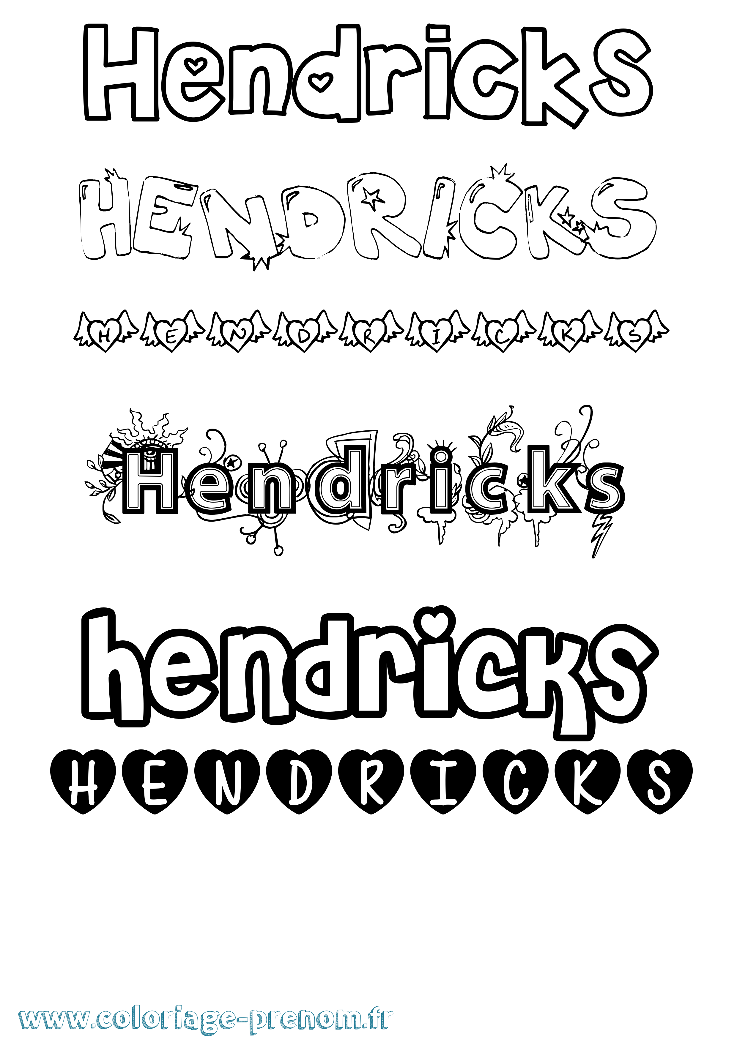 Coloriage Hendricks Girly Coloriage prénom Hendricks Girly
