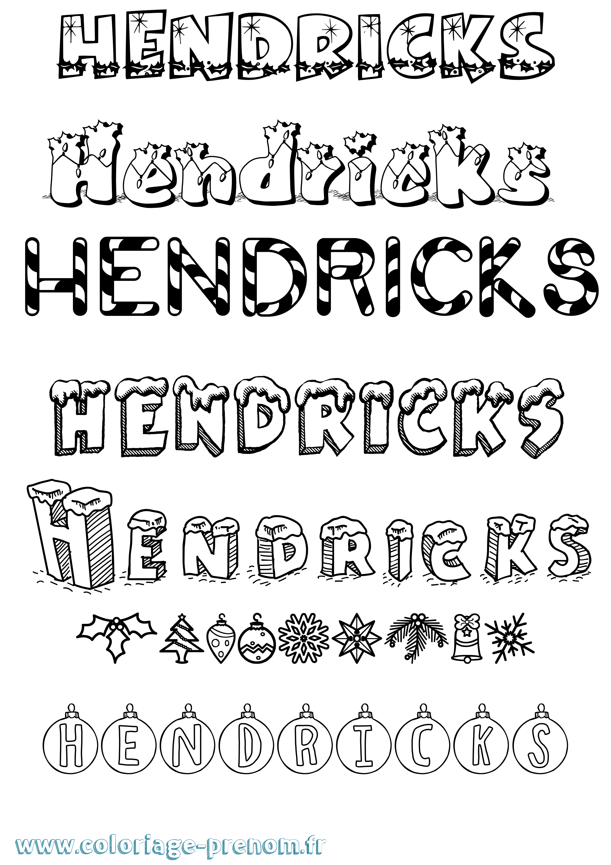 Coloriage Hendricks Noël Coloriage prénom Hendricks Noël