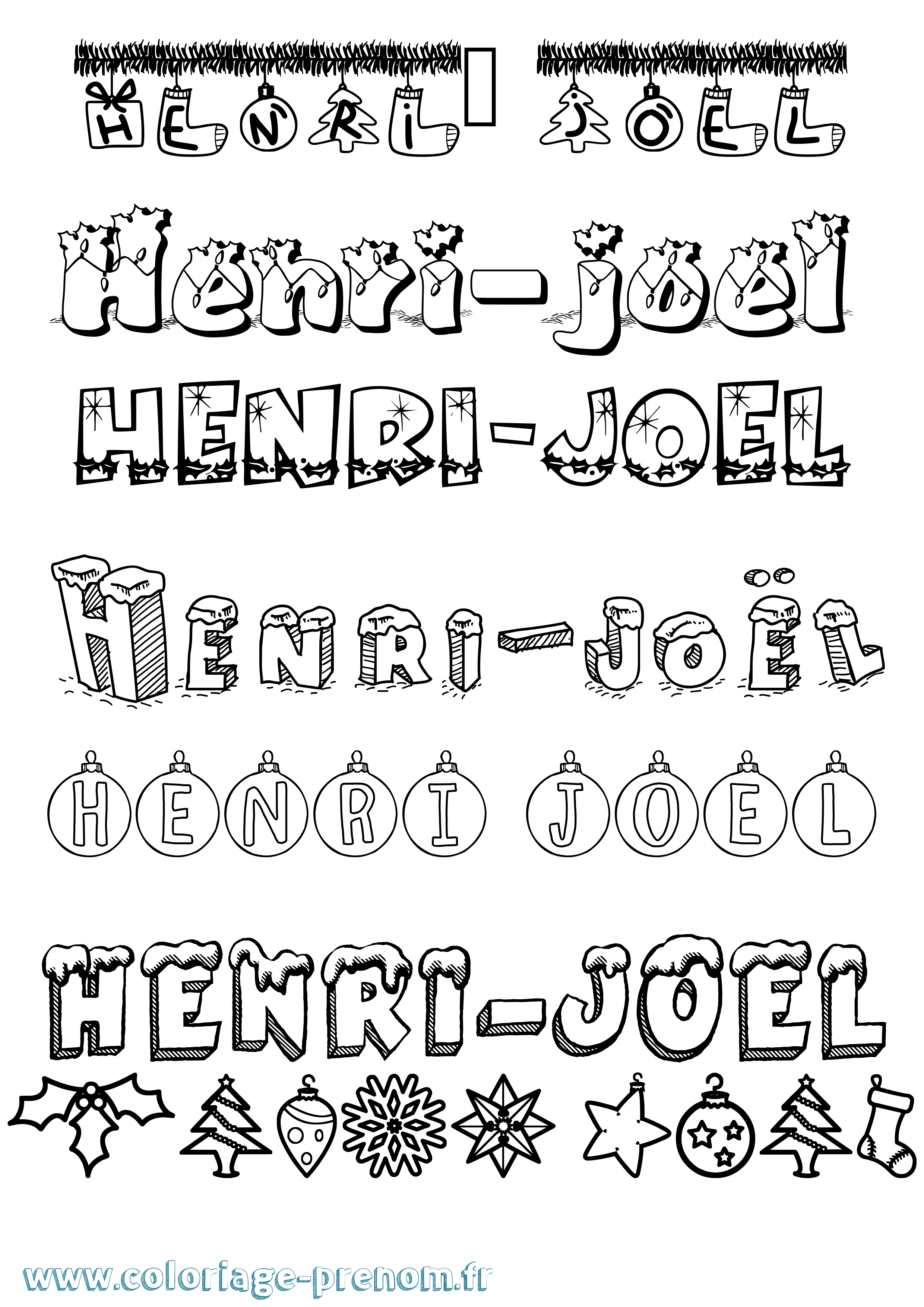 Coloriage Henri-Joël Noël Coloriage prénom Henri-Joël Noël