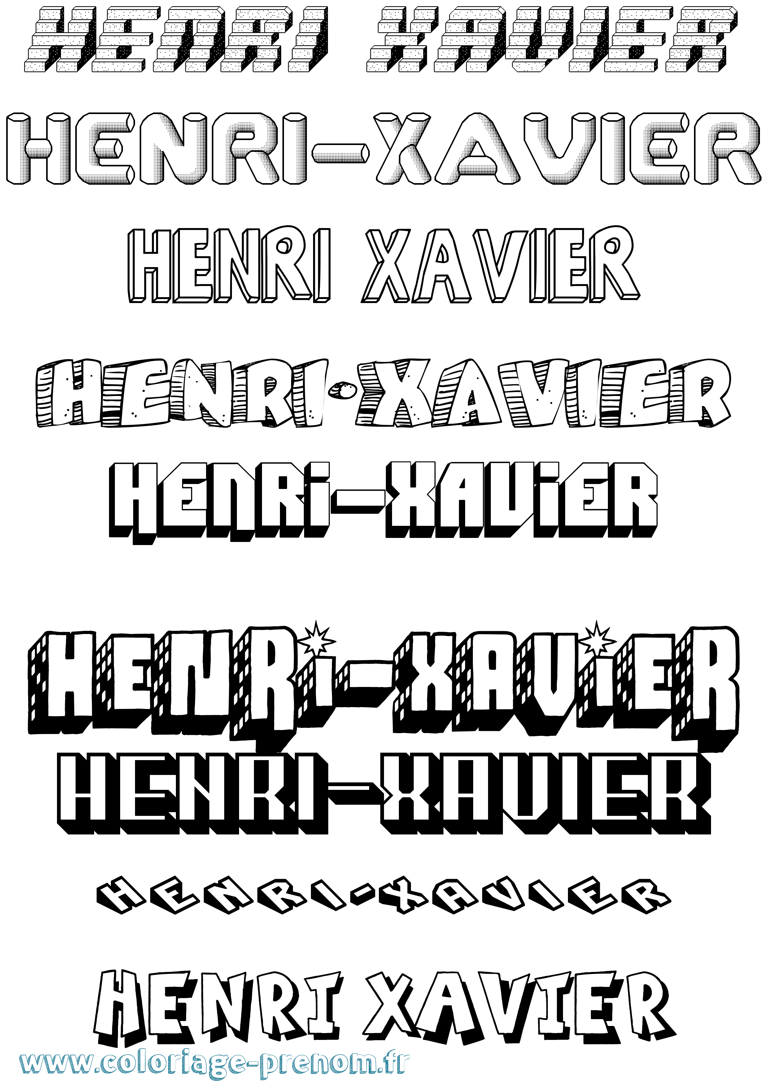 Coloriage Henri-Xavier Effet 3D Coloriage prénom Henri-Xavier Effet 3D