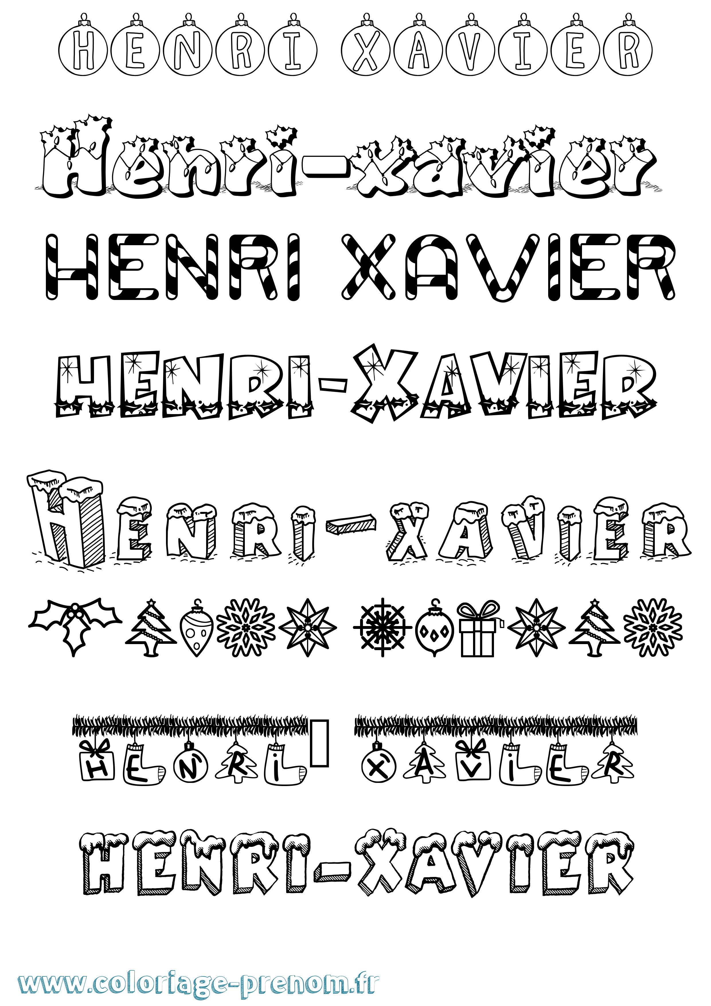 Coloriage Henri-Xavier Noël Coloriage prénom Henri-Xavier Noël