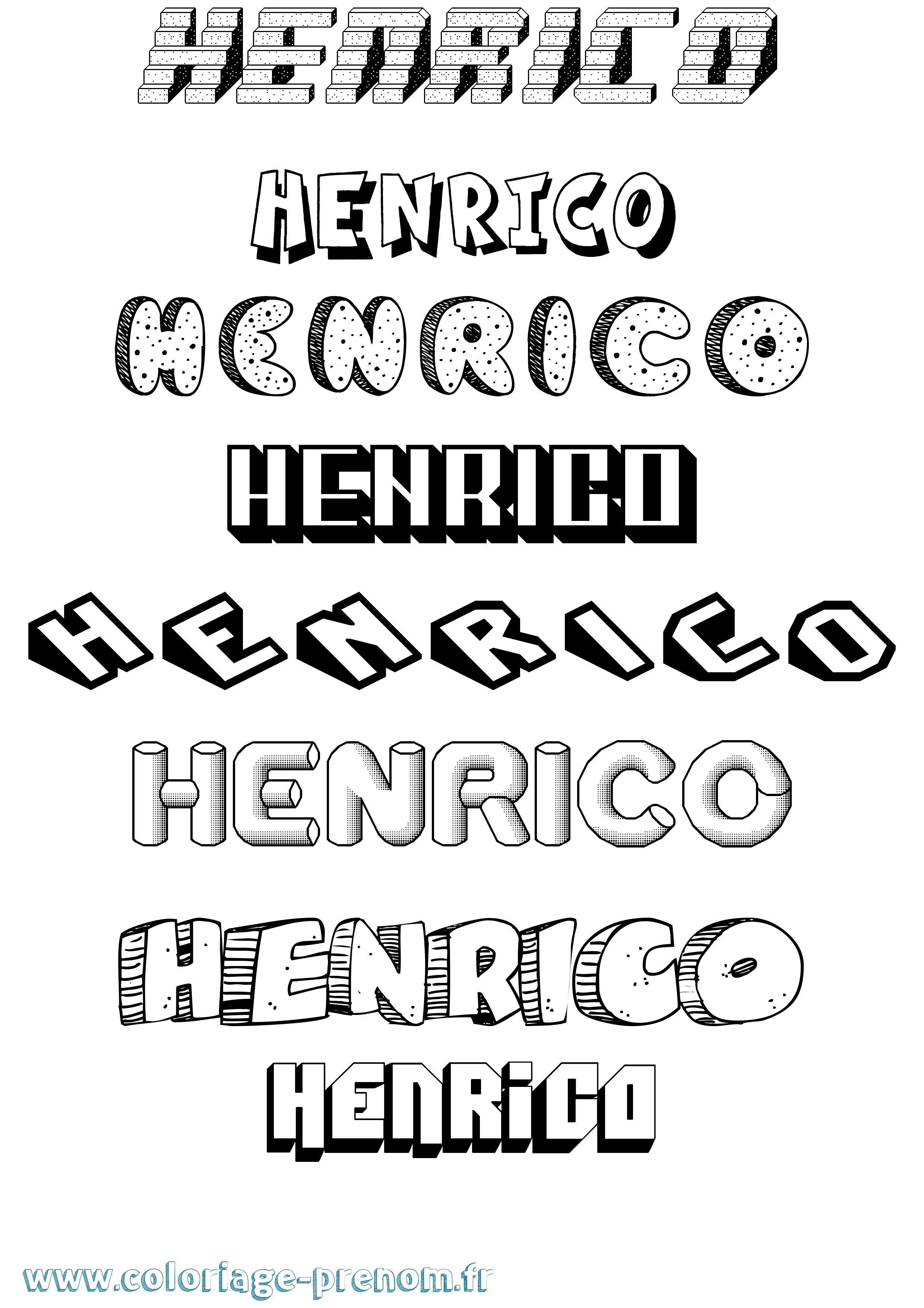 Coloriage Henrico Effet 3D Coloriage prénom Henrico Effet 3D