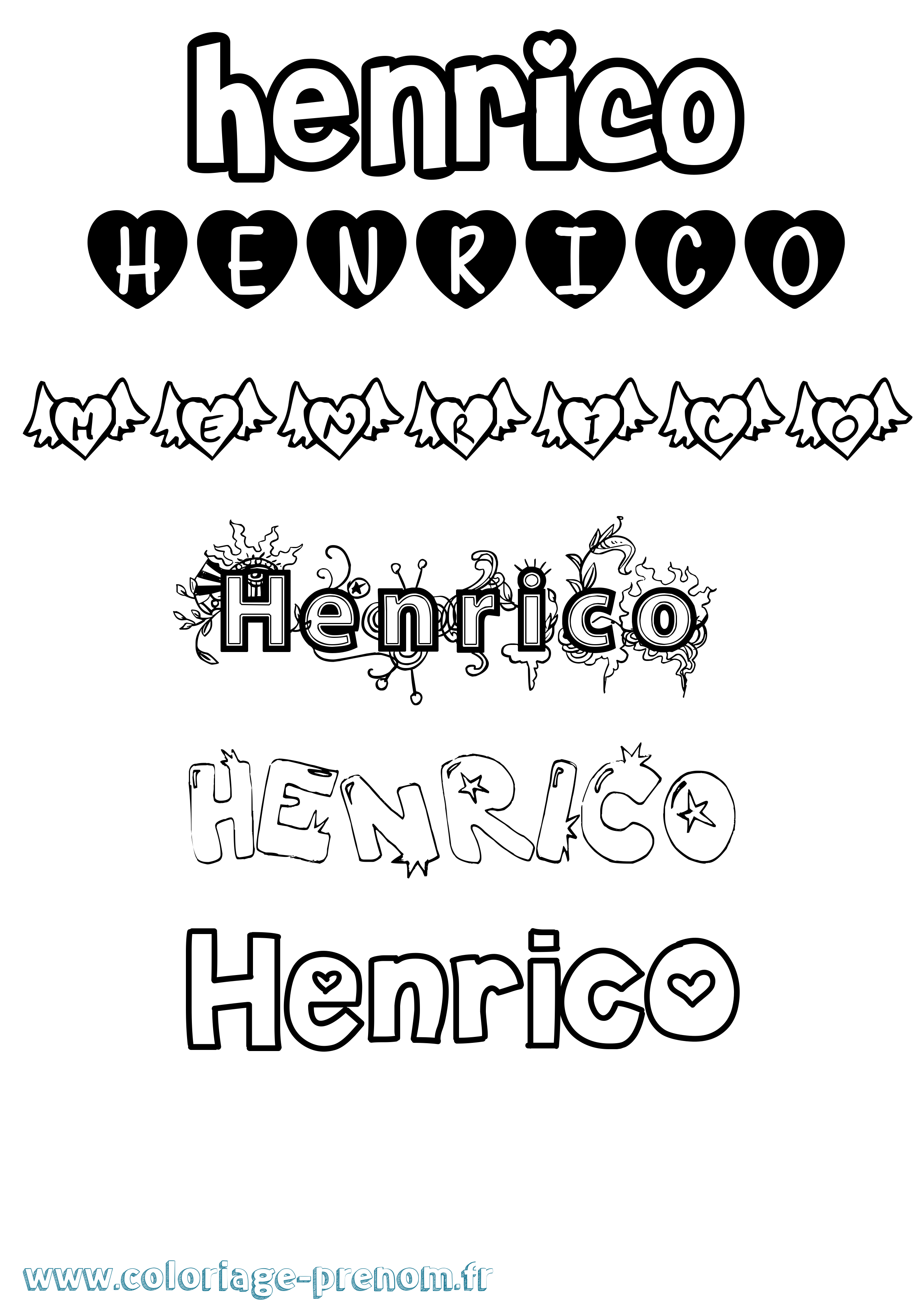 Coloriage Henrico Girly Coloriage prénom Henrico Girly