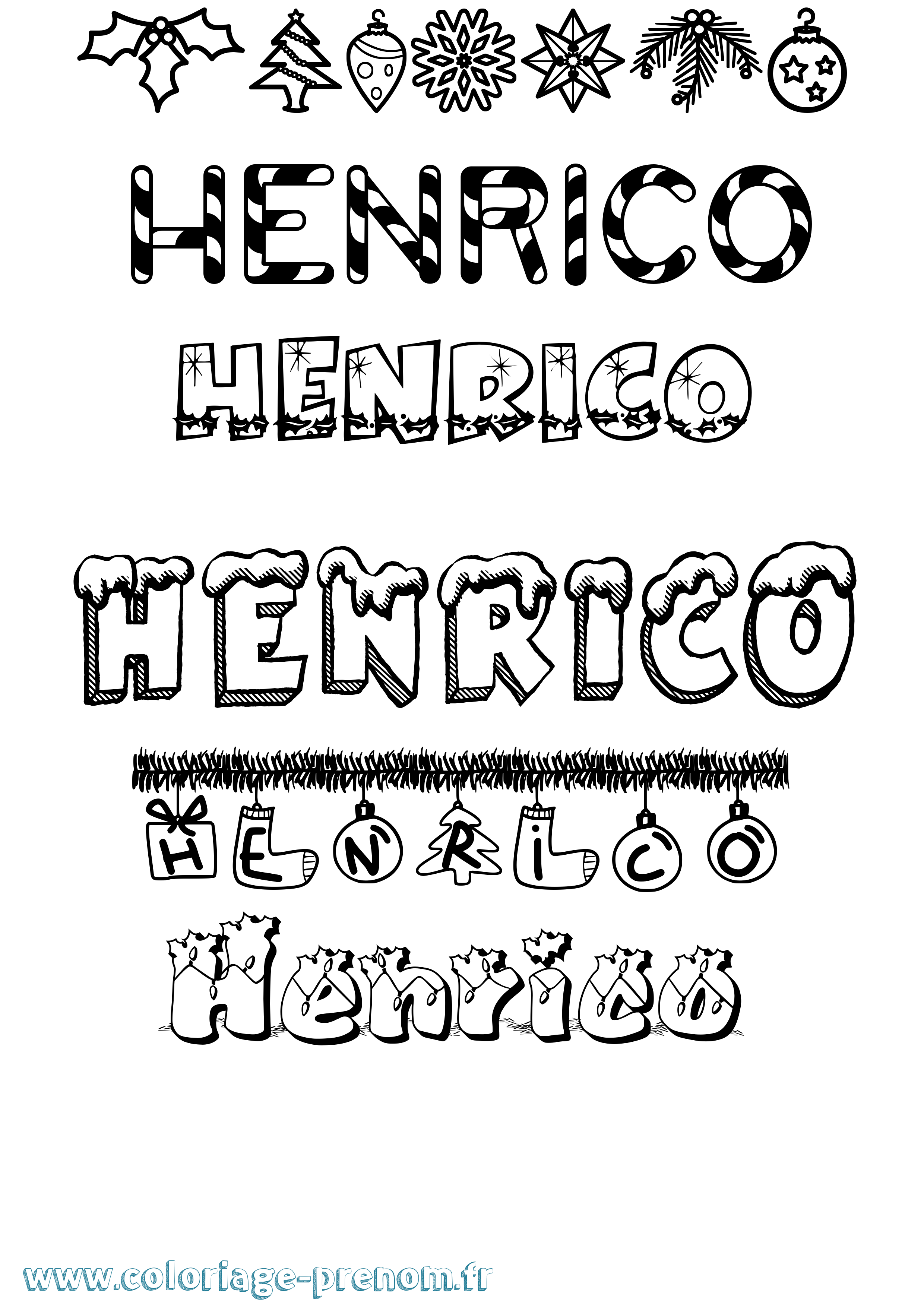 Coloriage Henrico Noël Coloriage prénom Henrico Noël