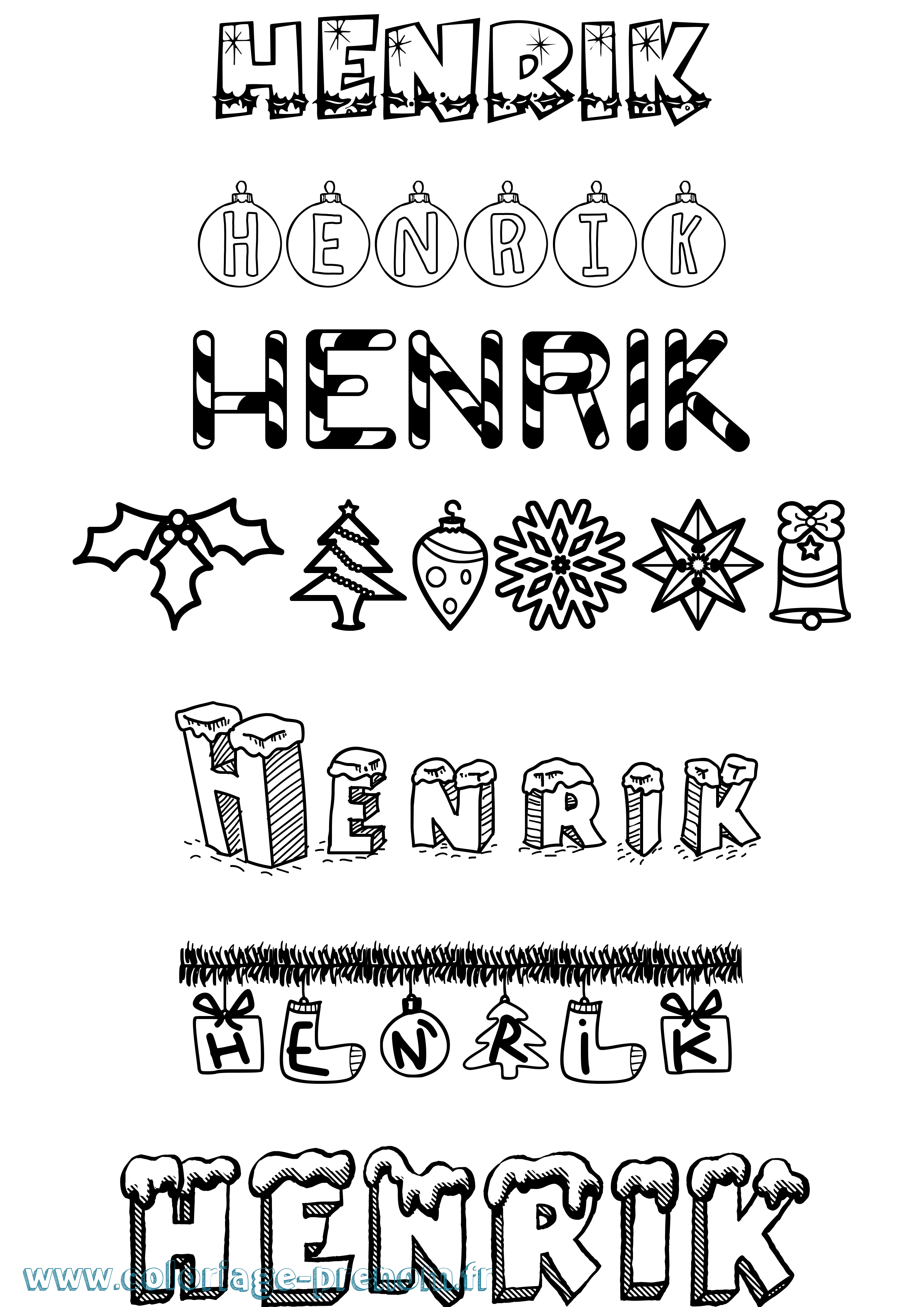 Coloriage Henrik Noël Coloriage prénom Henrik Noël