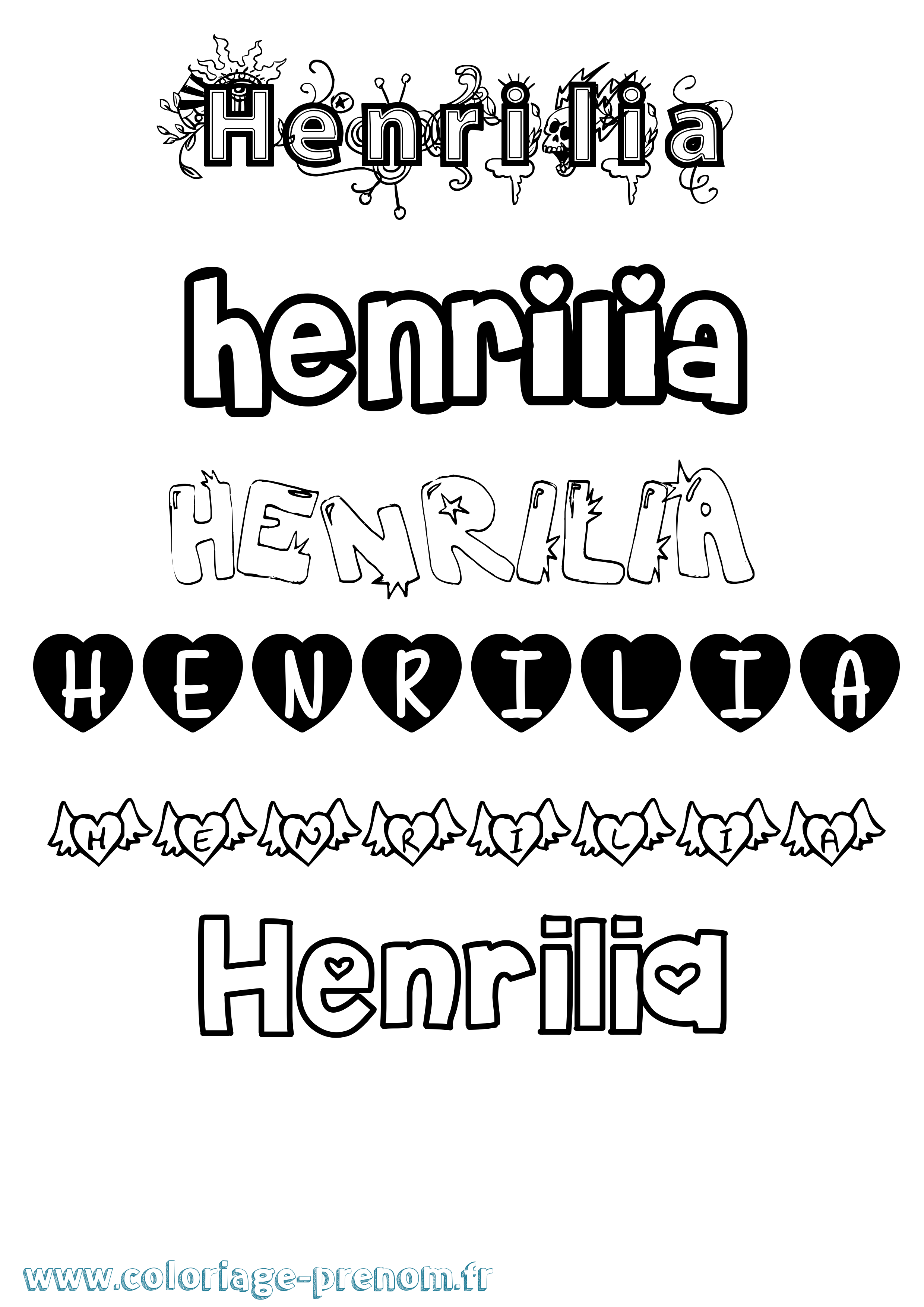 Coloriage Henrilia Girly Coloriage prénom Henrilia Girly