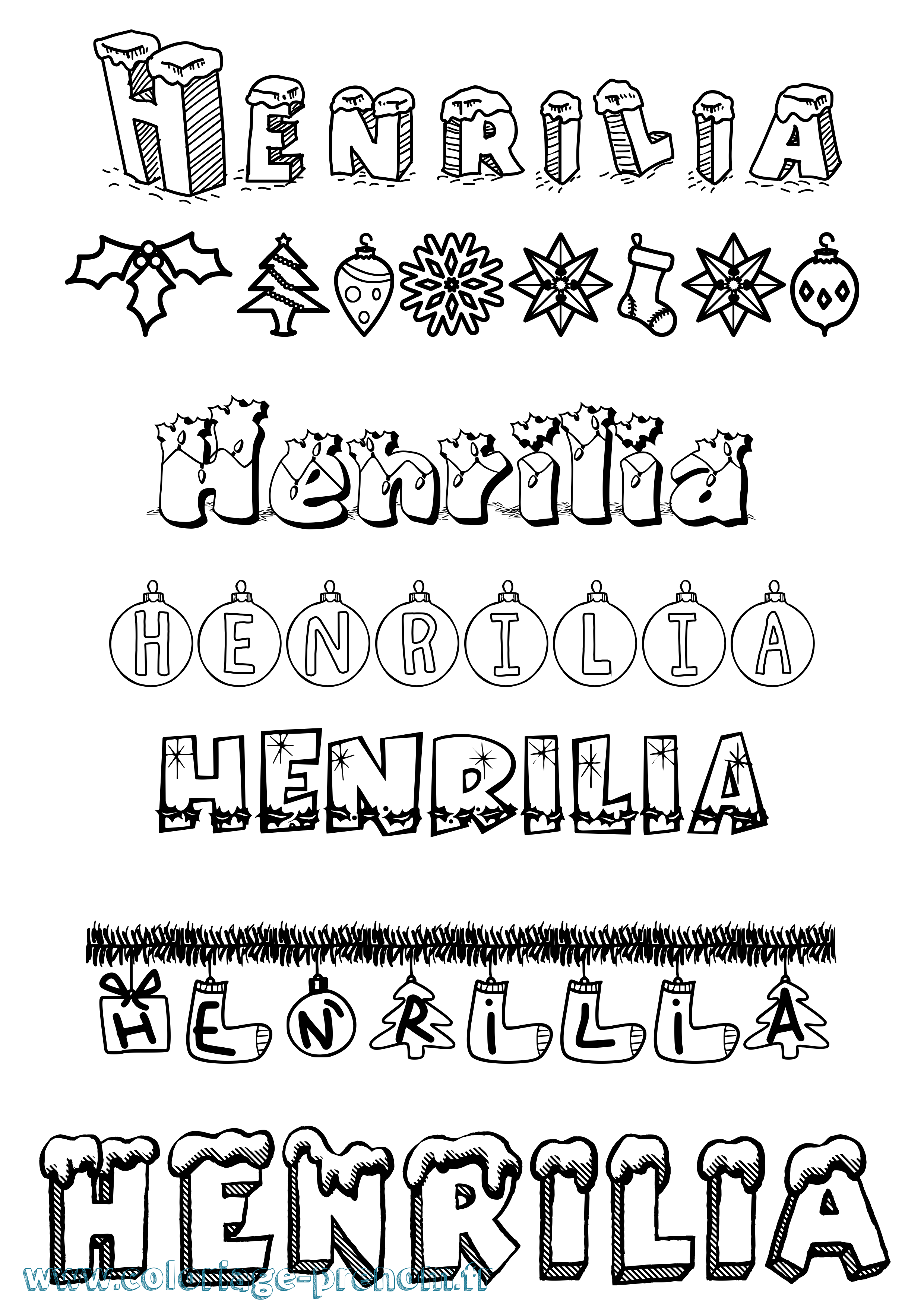 Coloriage Henrilia Noël Coloriage prénom Henrilia Noël