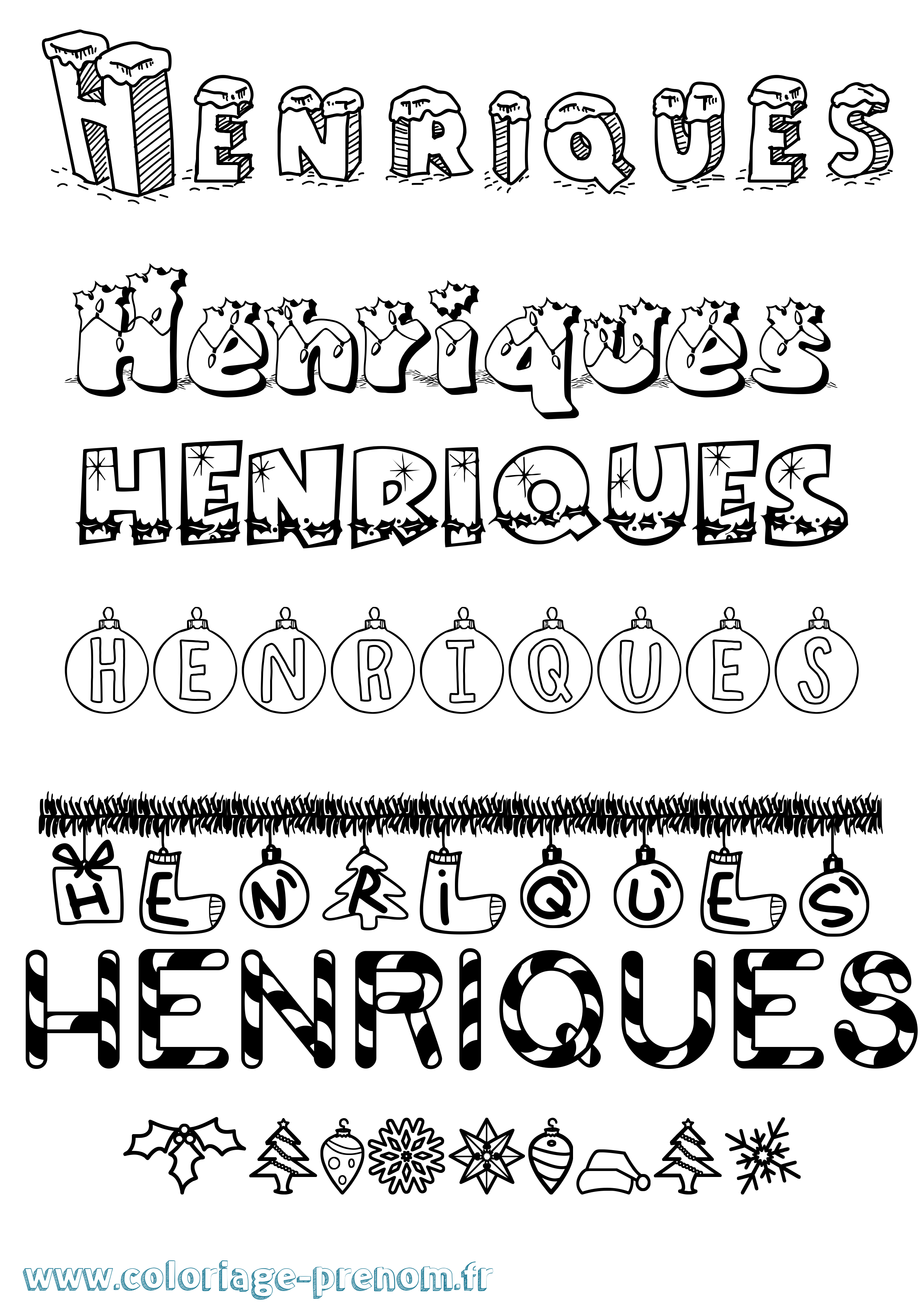 Coloriage Henriques Noël Coloriage prénom Henriques Noël