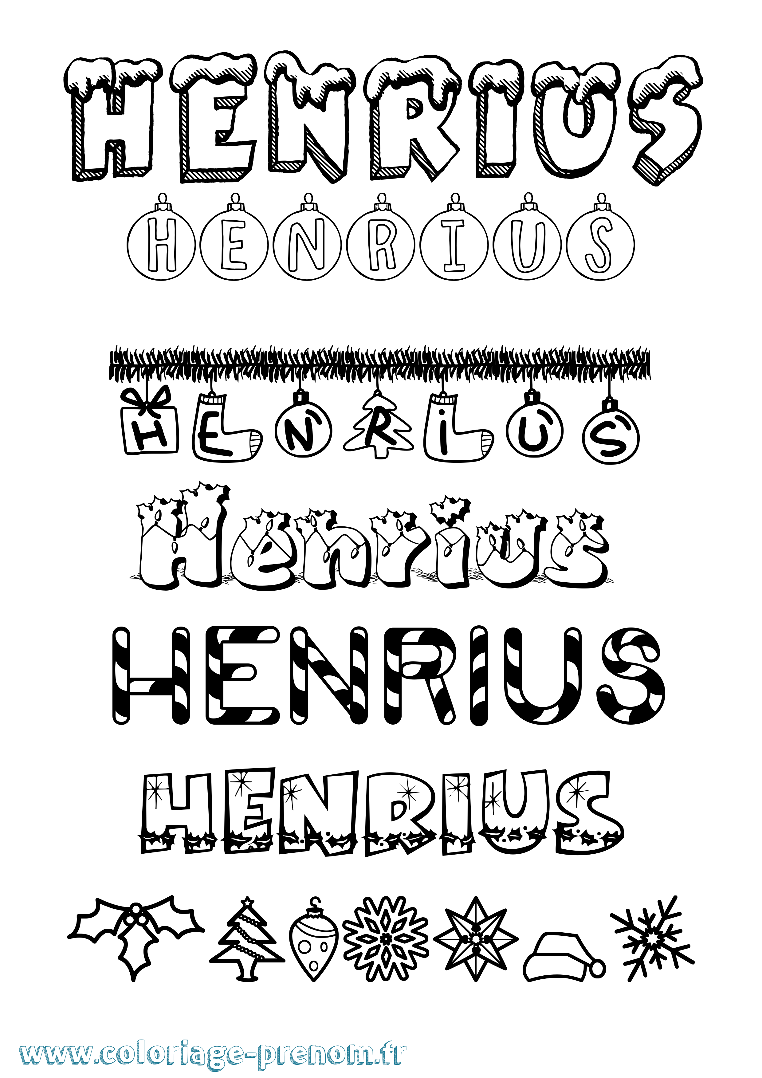 Coloriage Henrius Noël Coloriage prénom Henrius Noël