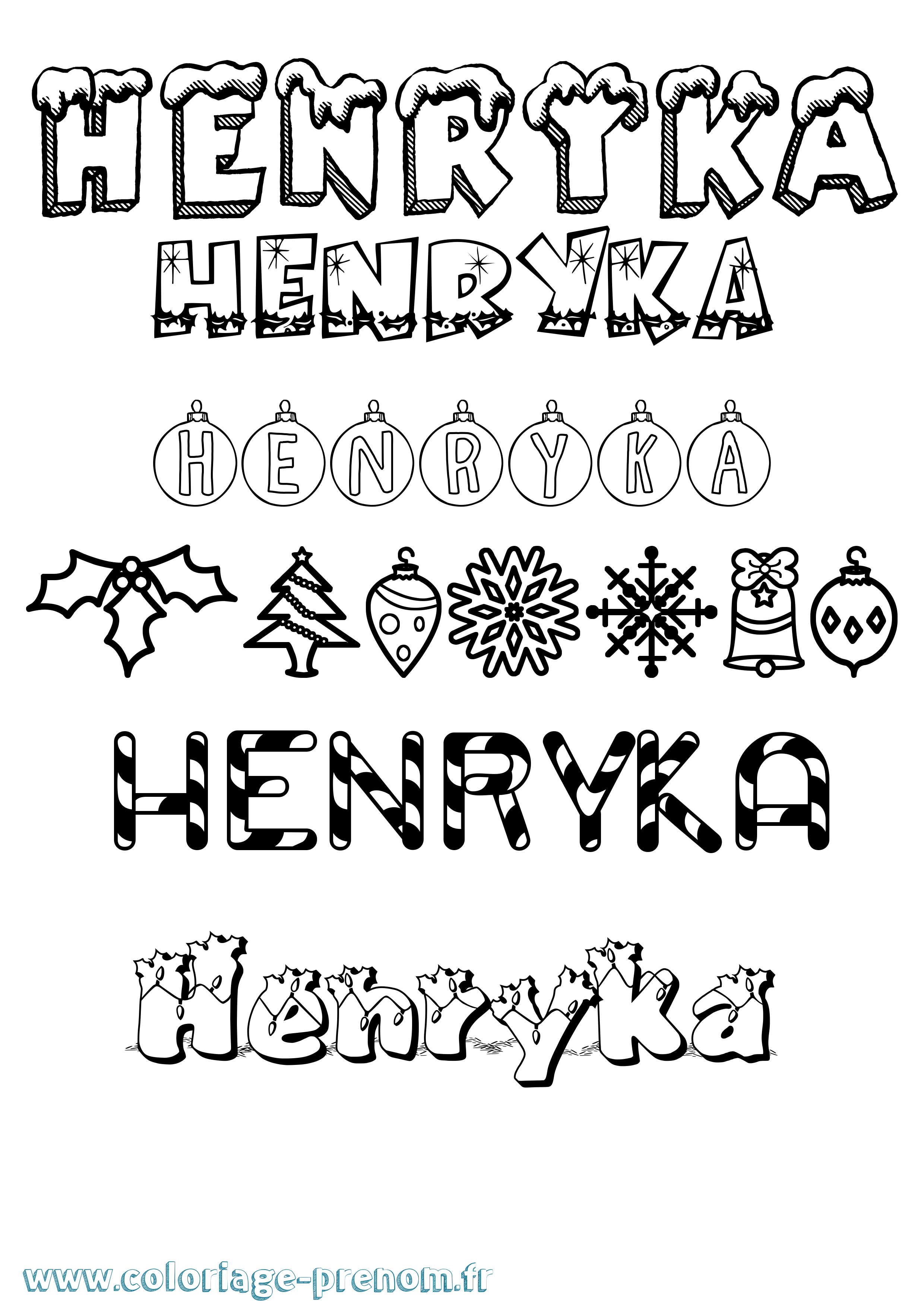 Coloriage Henryka Noël Coloriage prénom Henryka Noël