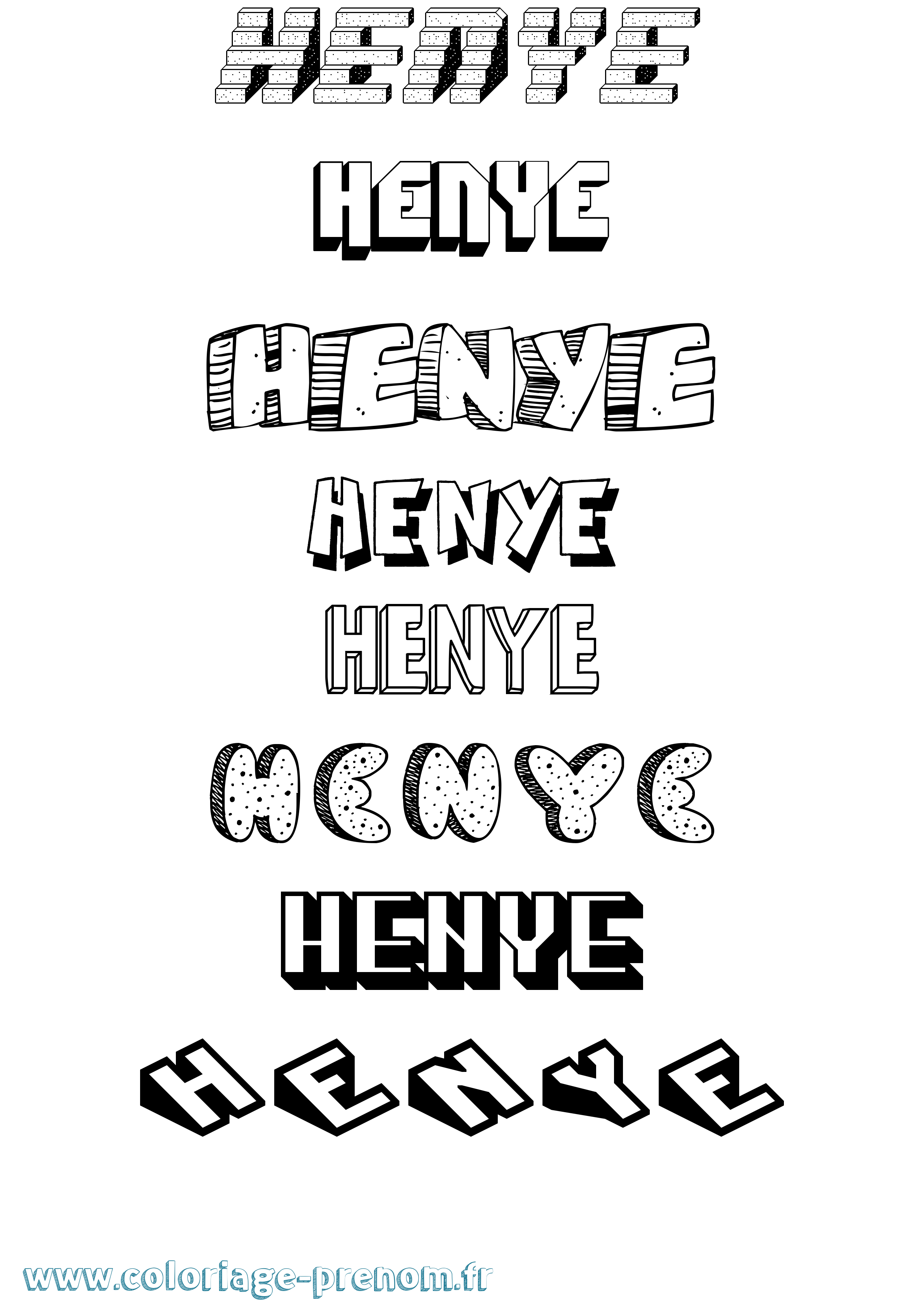 Coloriage Henye Effet 3D Coloriage prénom Henye Effet 3D
