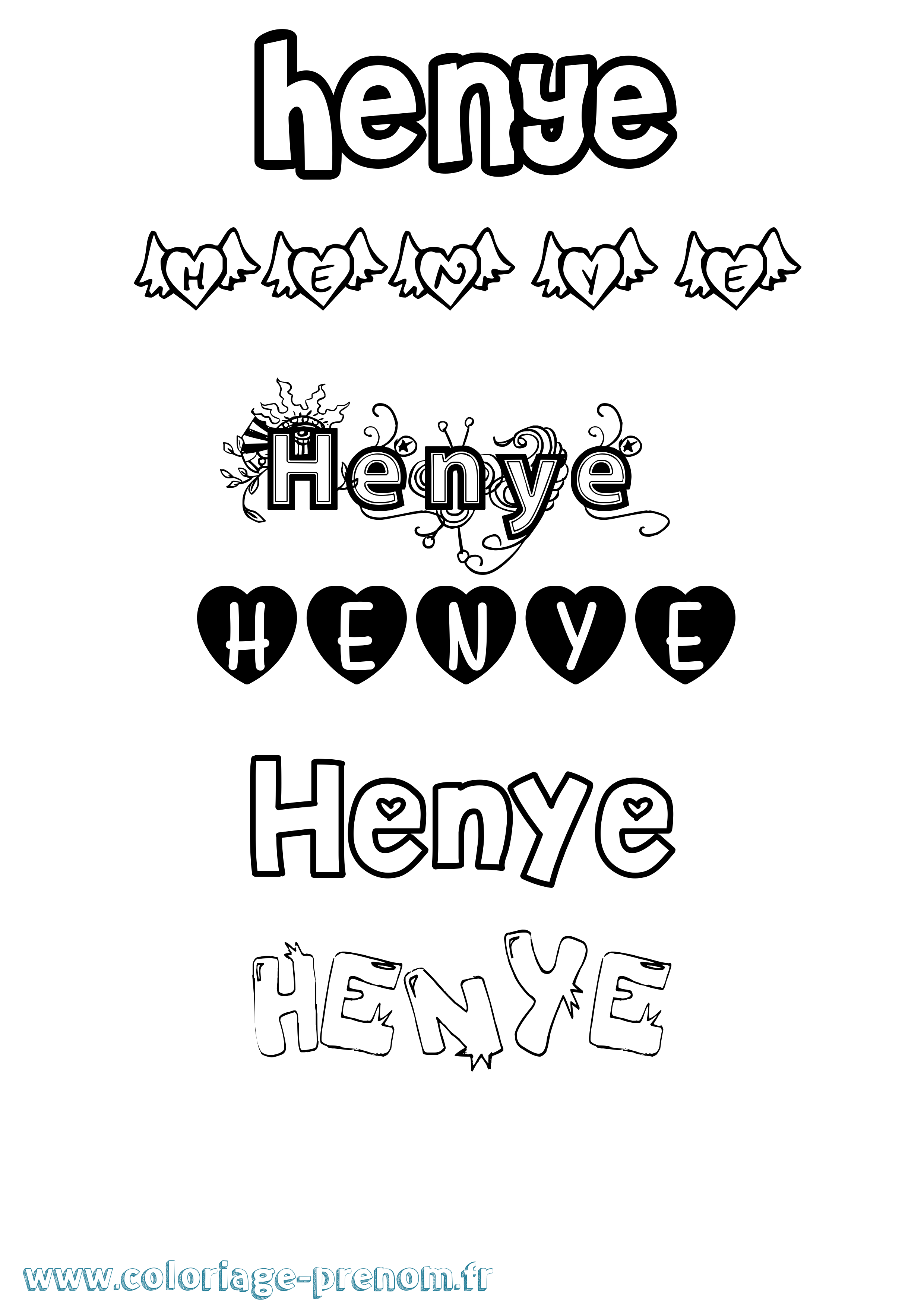 Coloriage Henye Girly Coloriage prénom Henye Girly