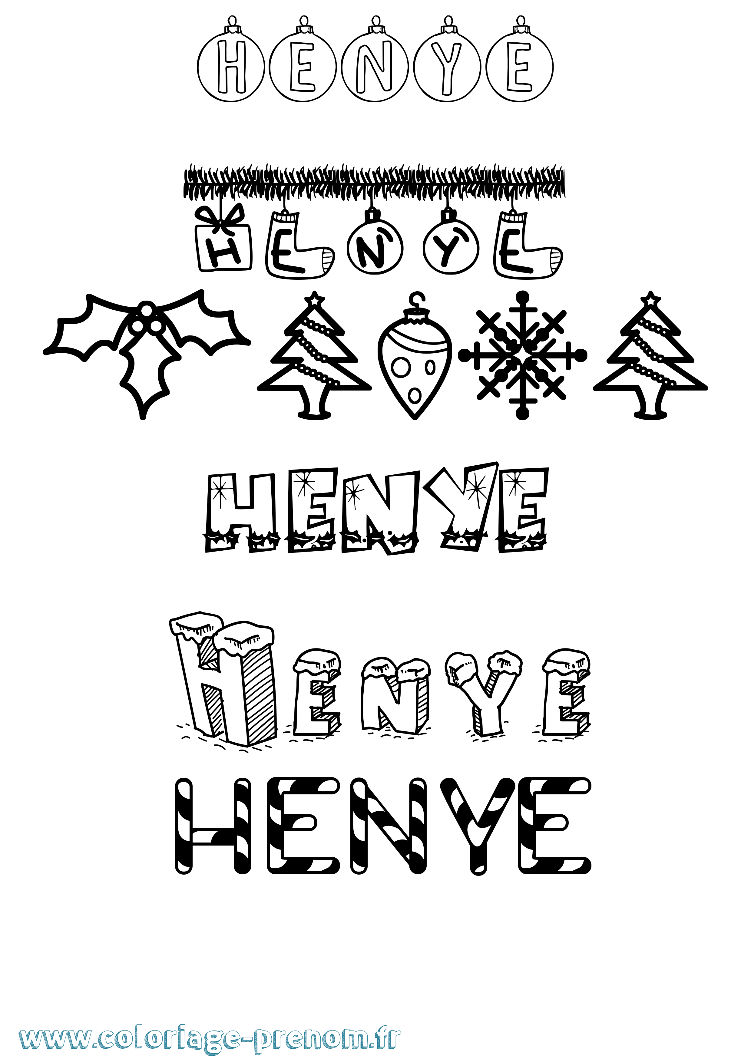Coloriage Henye Noël Coloriage prénom Henye Noël
