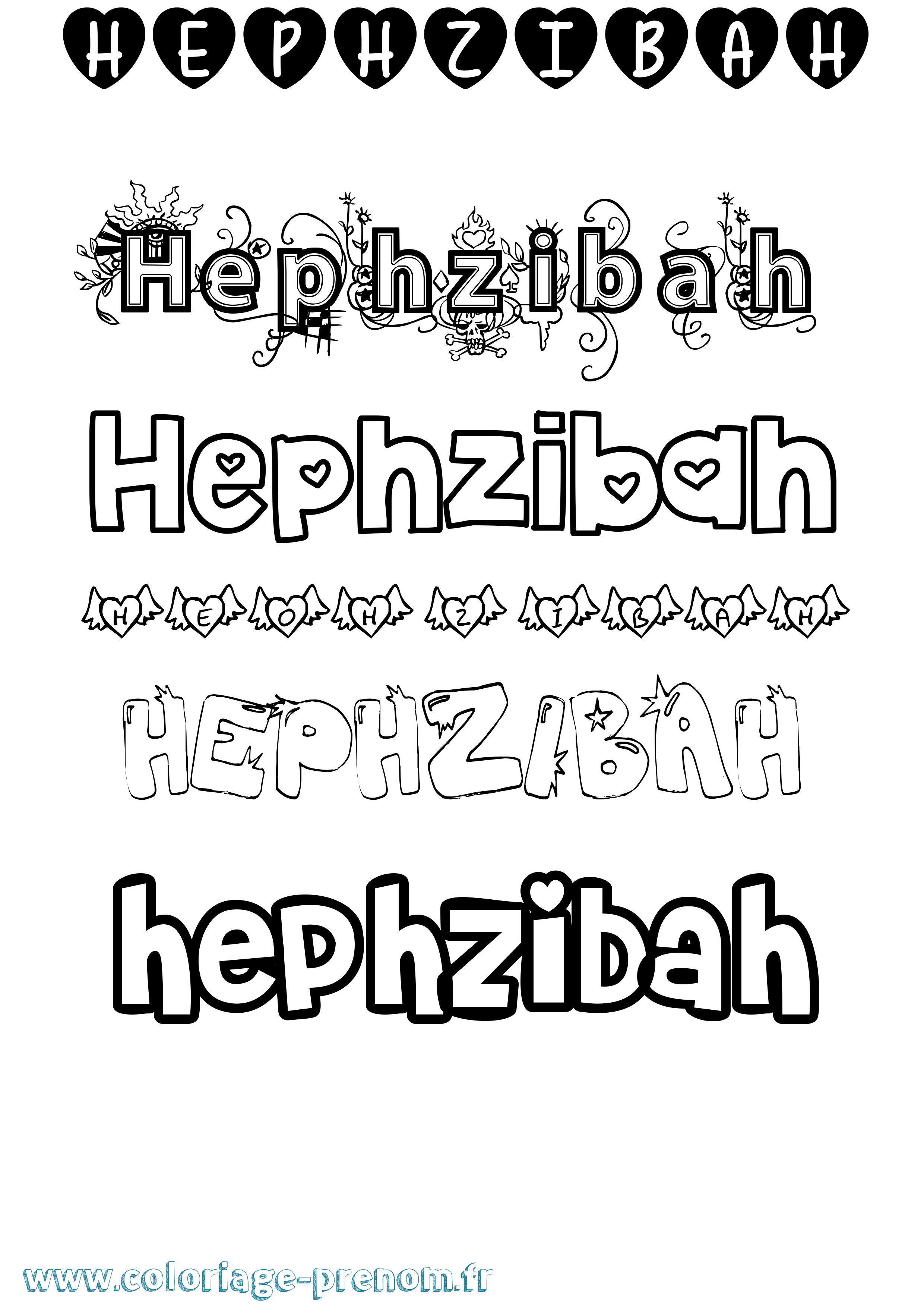 Coloriage Hephzibah Girly Coloriage prénom Hephzibah Girly