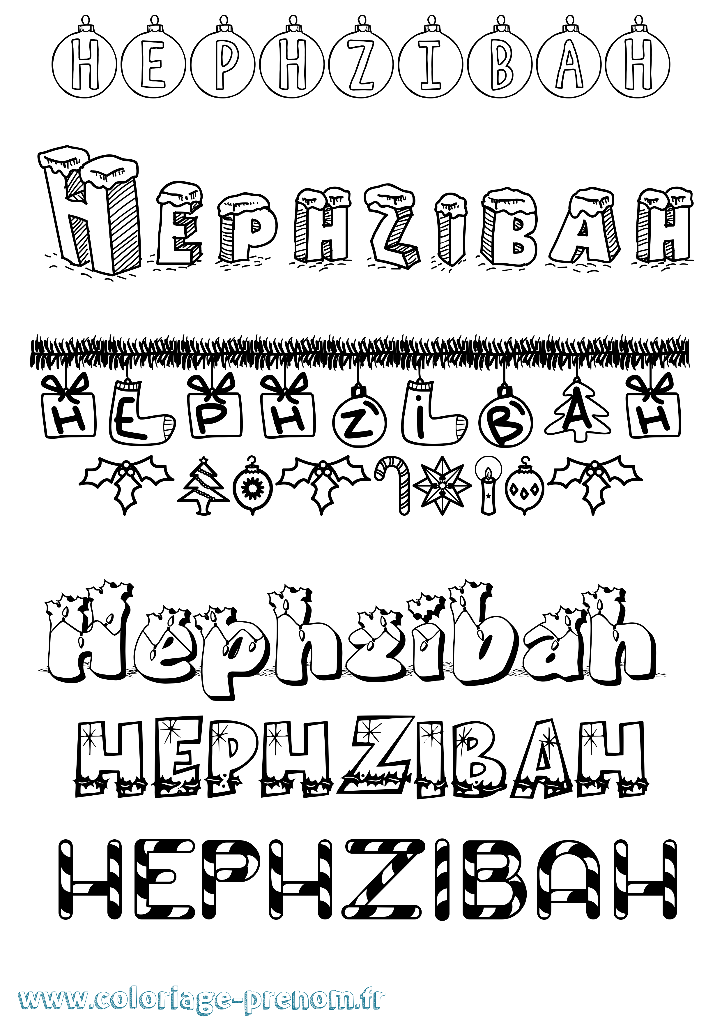 Coloriage Hephzibah Noël Coloriage prénom Hephzibah Noël