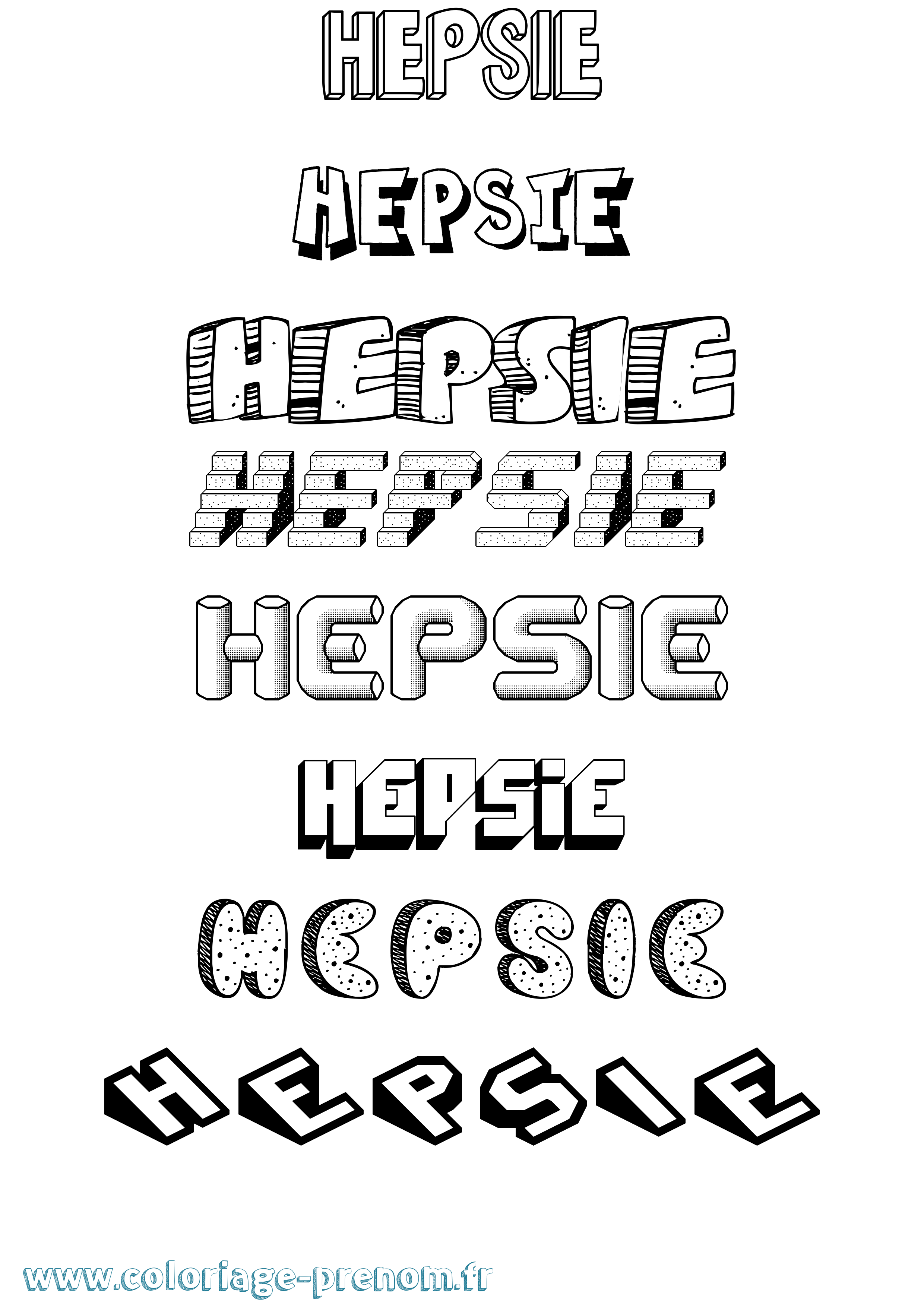 Coloriage Hepsie Effet 3D Coloriage prénom Hepsie Effet 3D