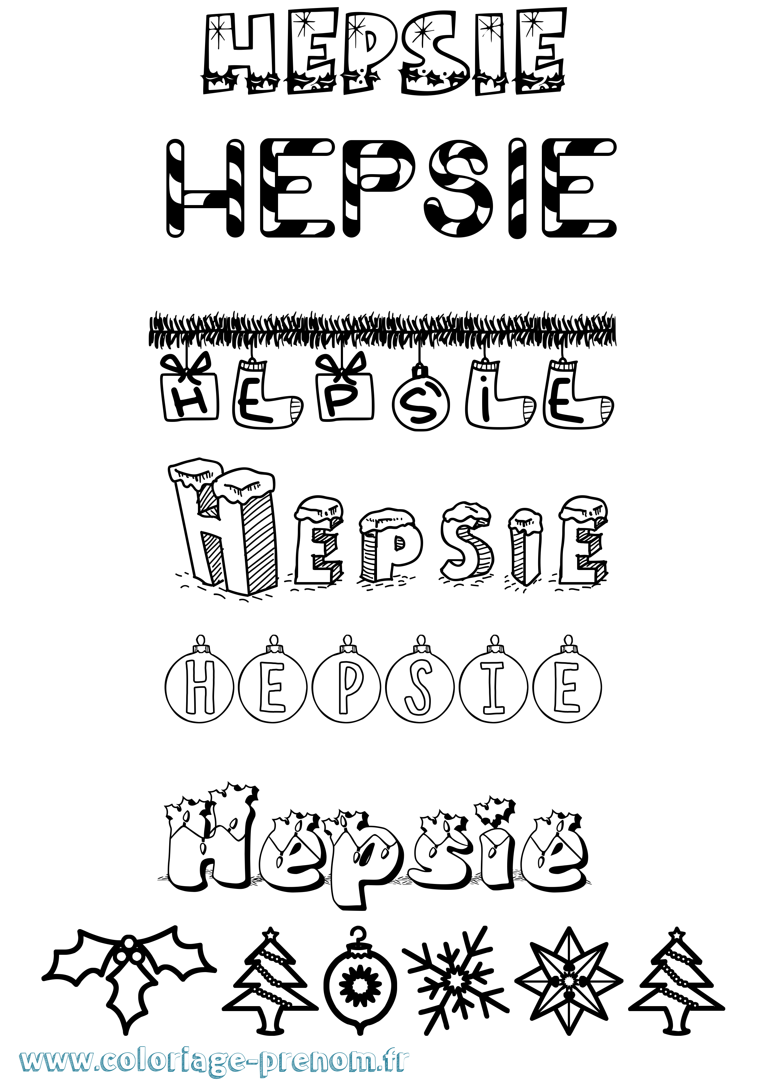 Coloriage Hepsie Noël Coloriage prénom Hepsie Noël