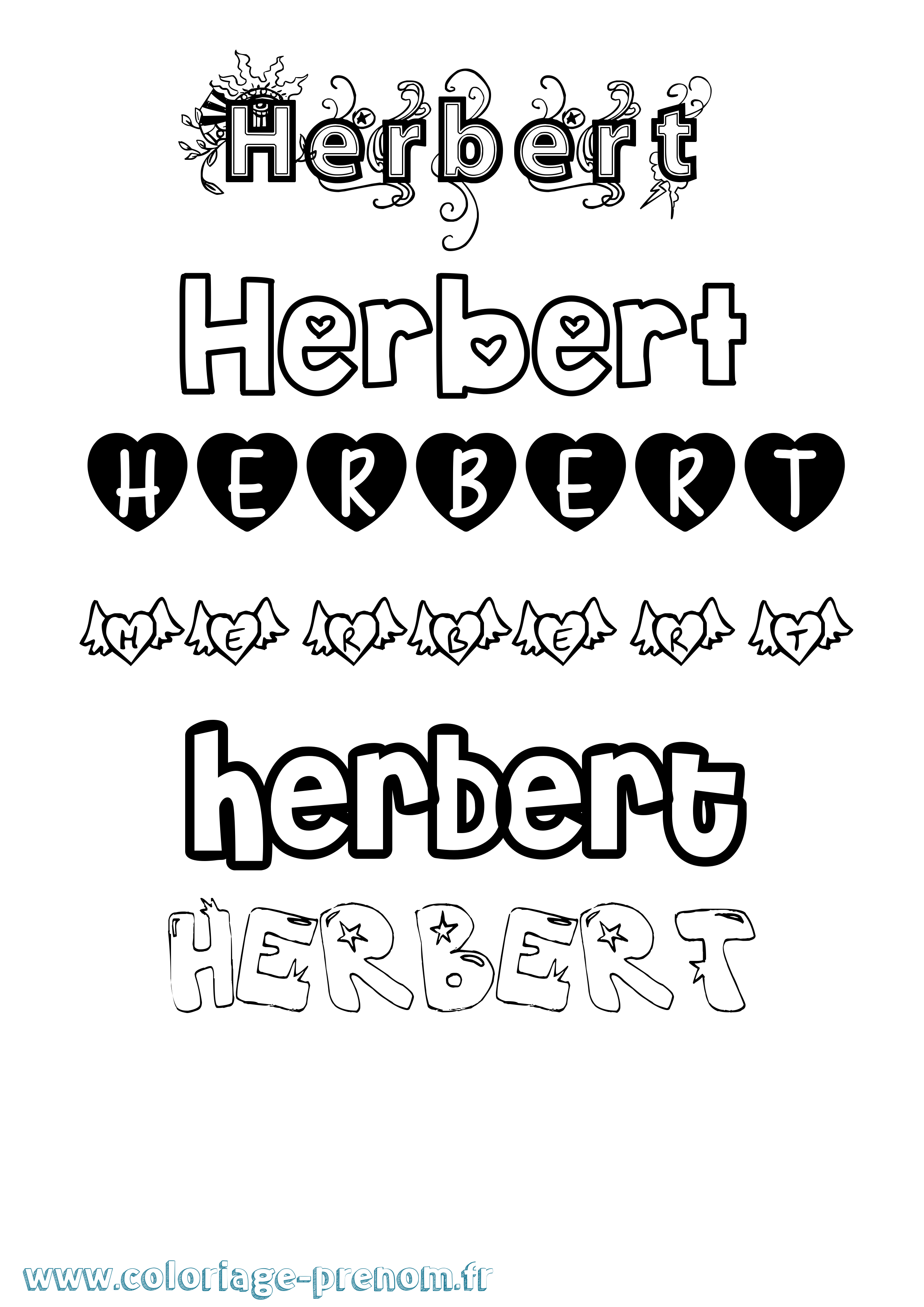 Coloriage Herbert Girly Coloriage prénom Herbert Girly