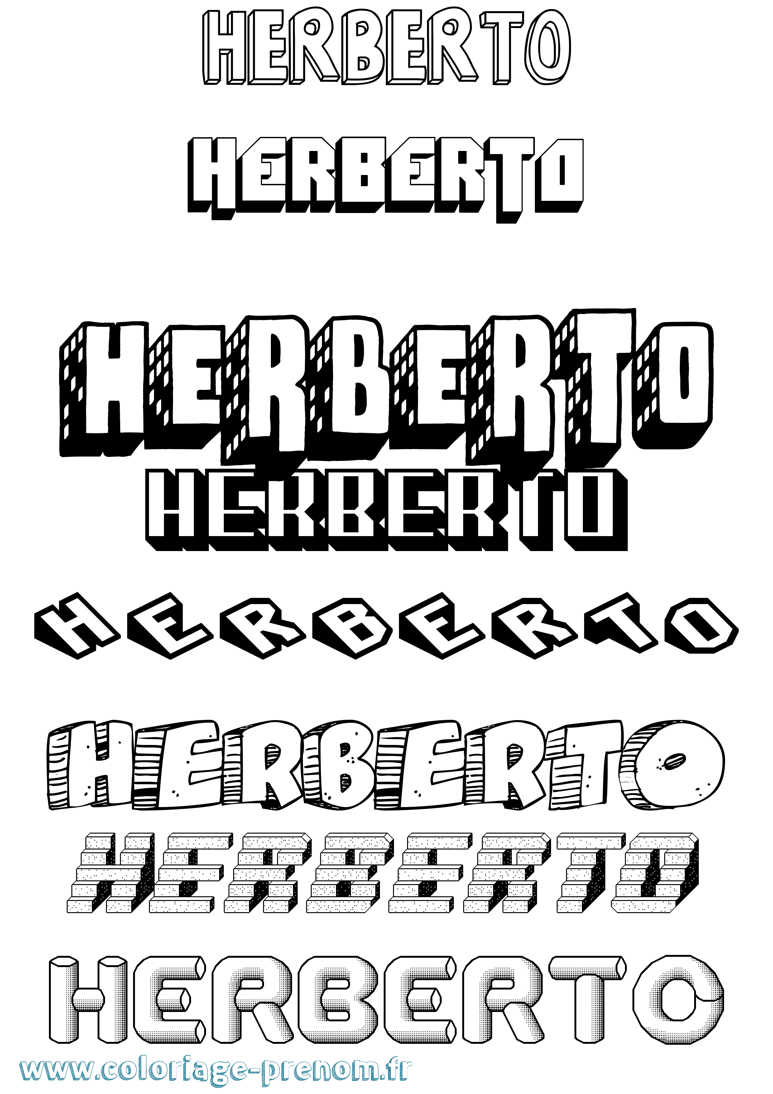 Coloriage Herberto Effet 3D Coloriage prénom Herberto Effet 3D